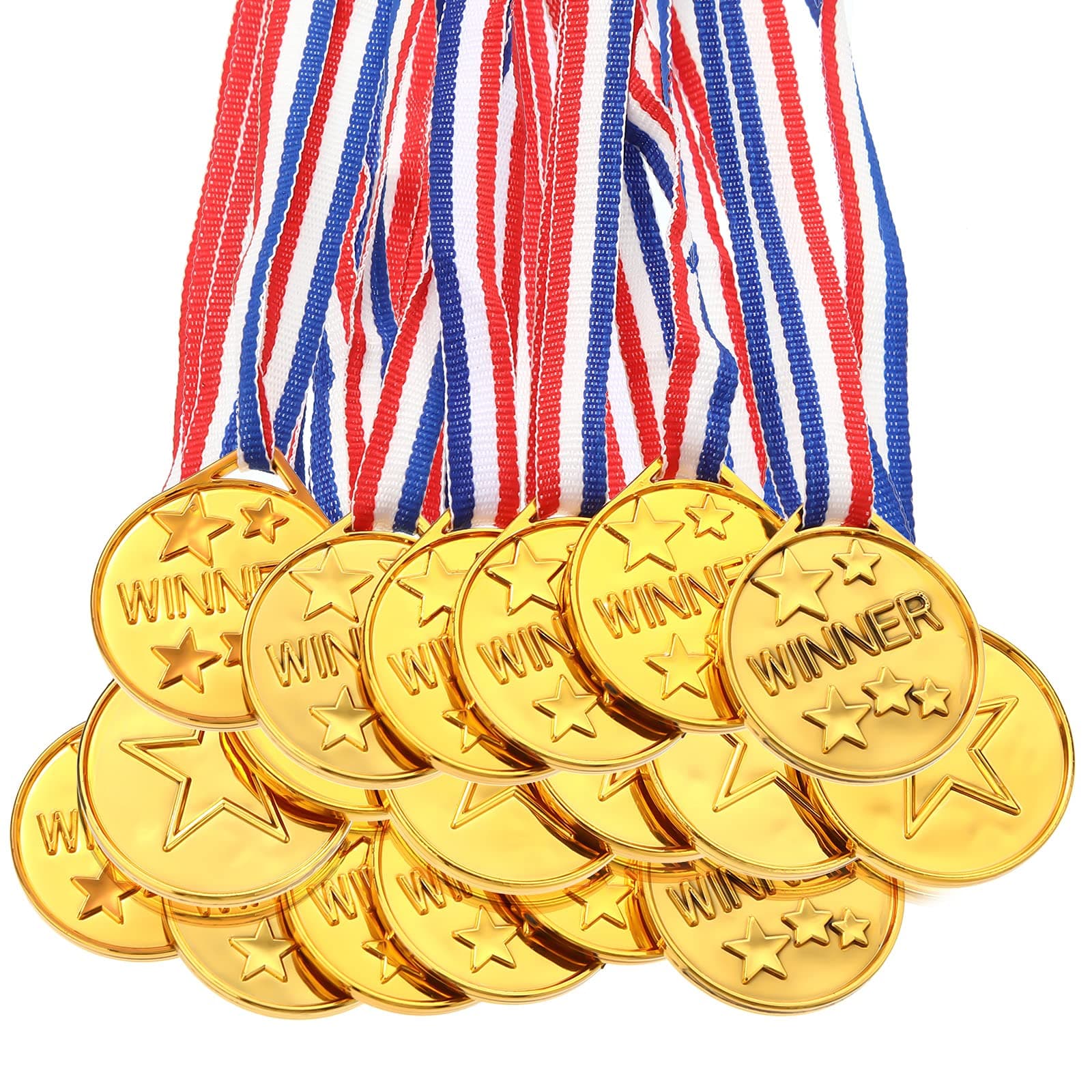 Gejoy 30 Pieces Gold Plastic Winner Award Medals, Gymnastics Field Day Awards for Sports, Competition, Talent Show, Spelling Bee Birthday Party Favors Gifts