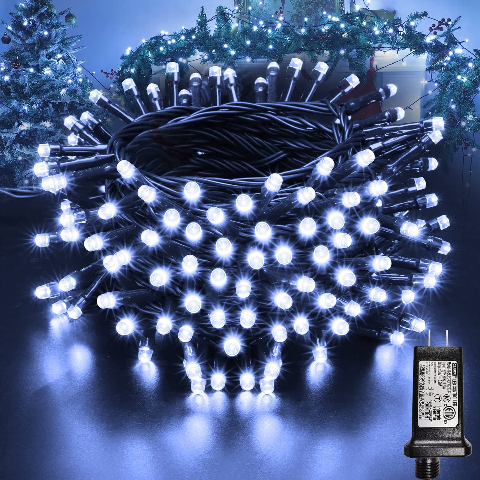 Lyhope Christmas Lights, Low Voltage 66ft 200 LED Christmas Lights - with 30V UL Certified Power Supply Adapter String Lights for Indoor, Wedding and Holiday Decorations (White)