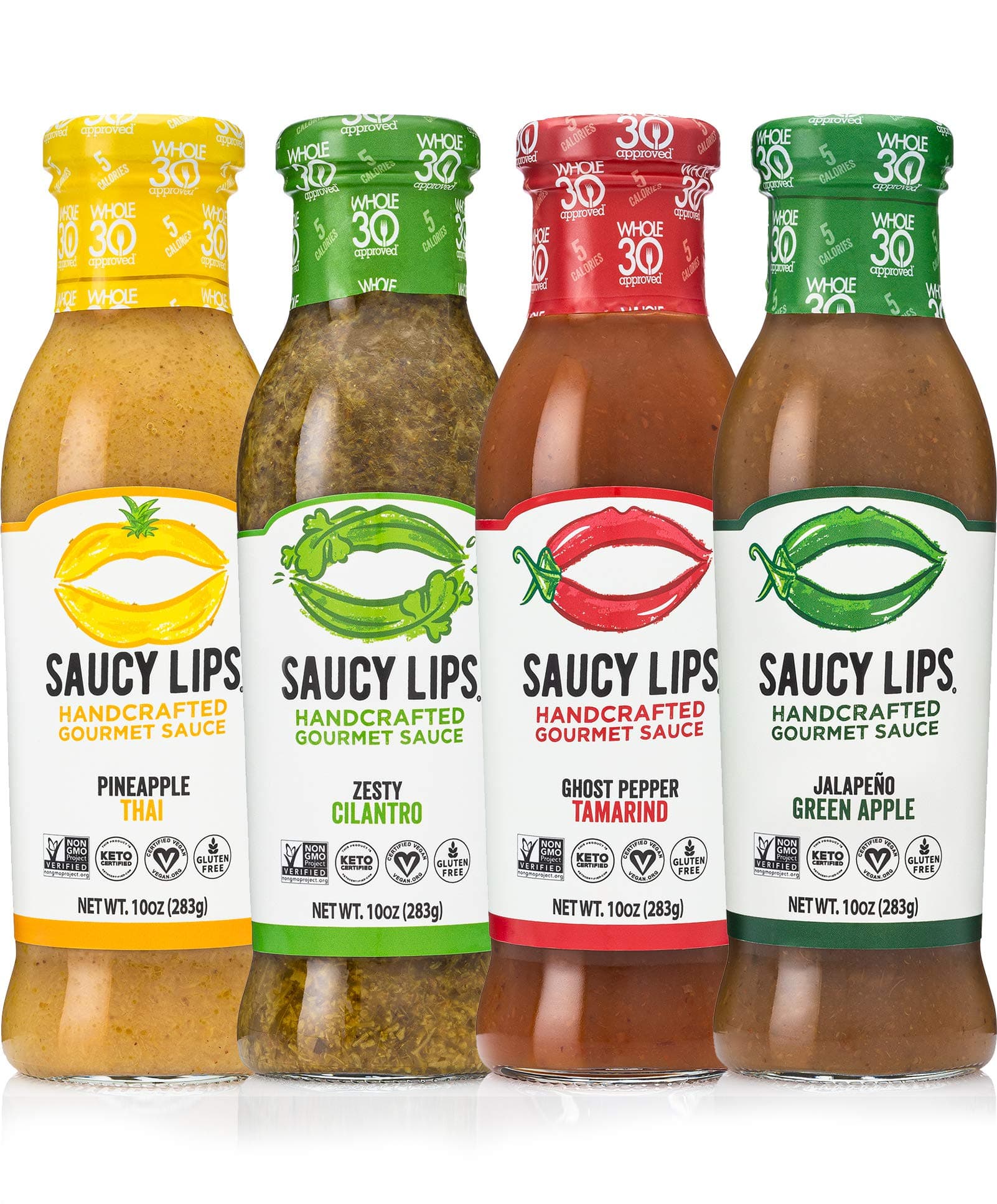 Saucy Lips, Best (4-Pack), Handcrafted Gourmet Sauces and Marinades, Vegan Dressing, Keto Certified, Whole30 Approved, Sugar & Gluten Free, Non-GMO, Low Carb & Low Sodium Dressing, 10 oz