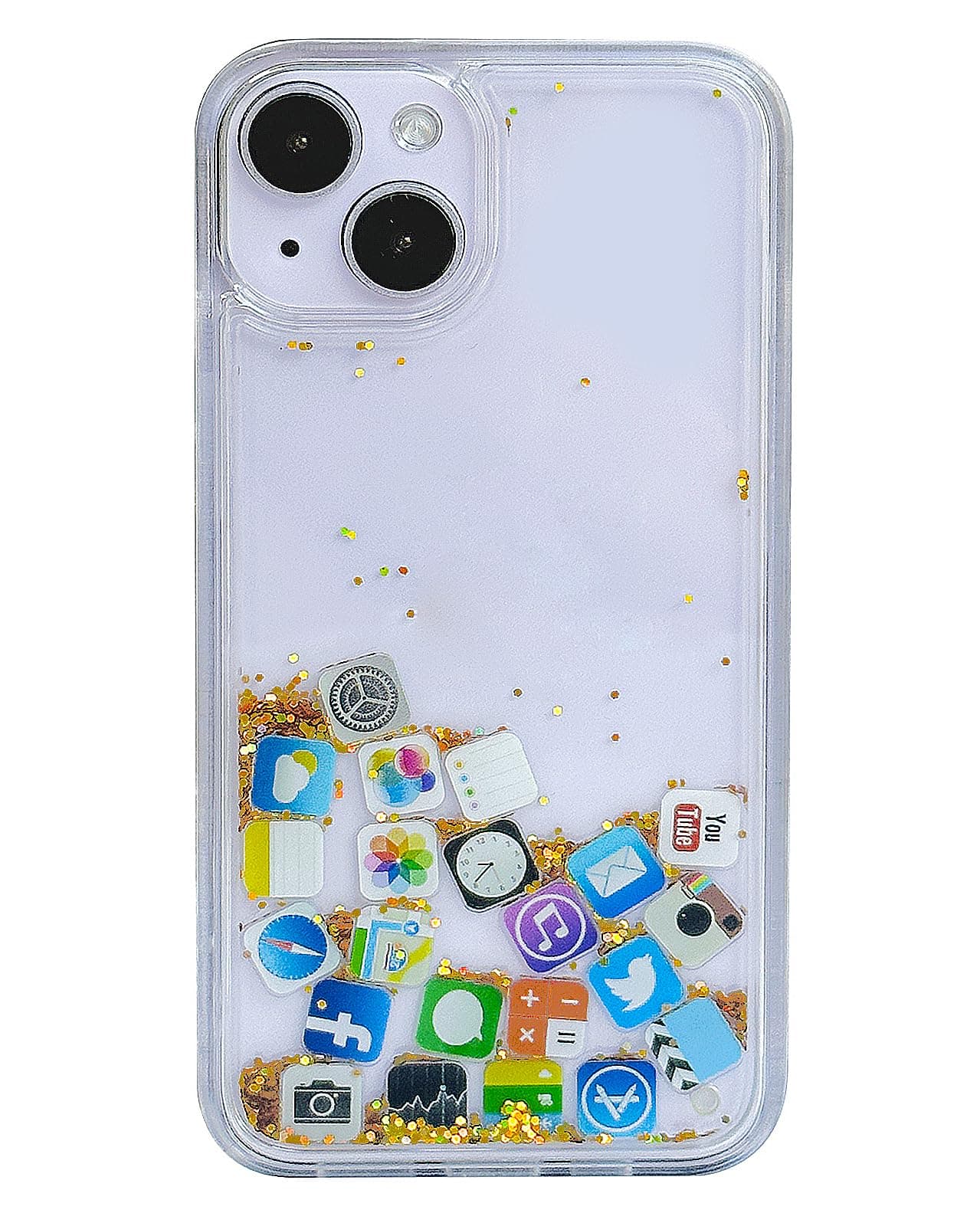 Skoveph Liquid Glitter Case Compatible with iPhone 6 Plus/ iPhone 6s Plus, Hard Back Colorful Bling Quicksand with ios icon Apple APP Shine Phone Case (iPhone 6 Plus / 6s Plus, Gold Glitter)