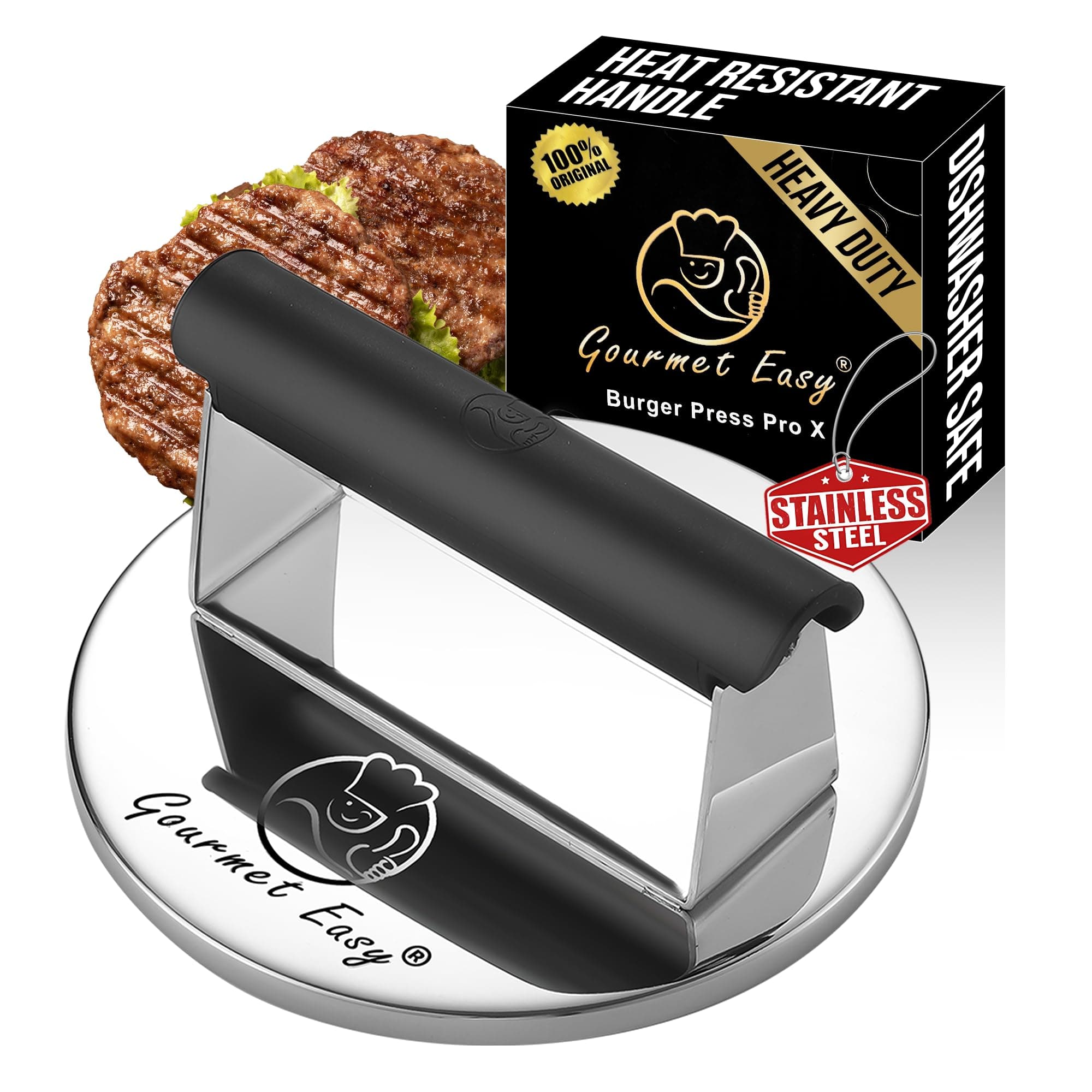 Gourmet Easy Burger Press Stainless Steel Burger Smasher with Heat-resistant Handle Dishwasher Safe Burger Press Professional Patty Press Perfect for Grilling/Roasting Meat Smash Burger Press