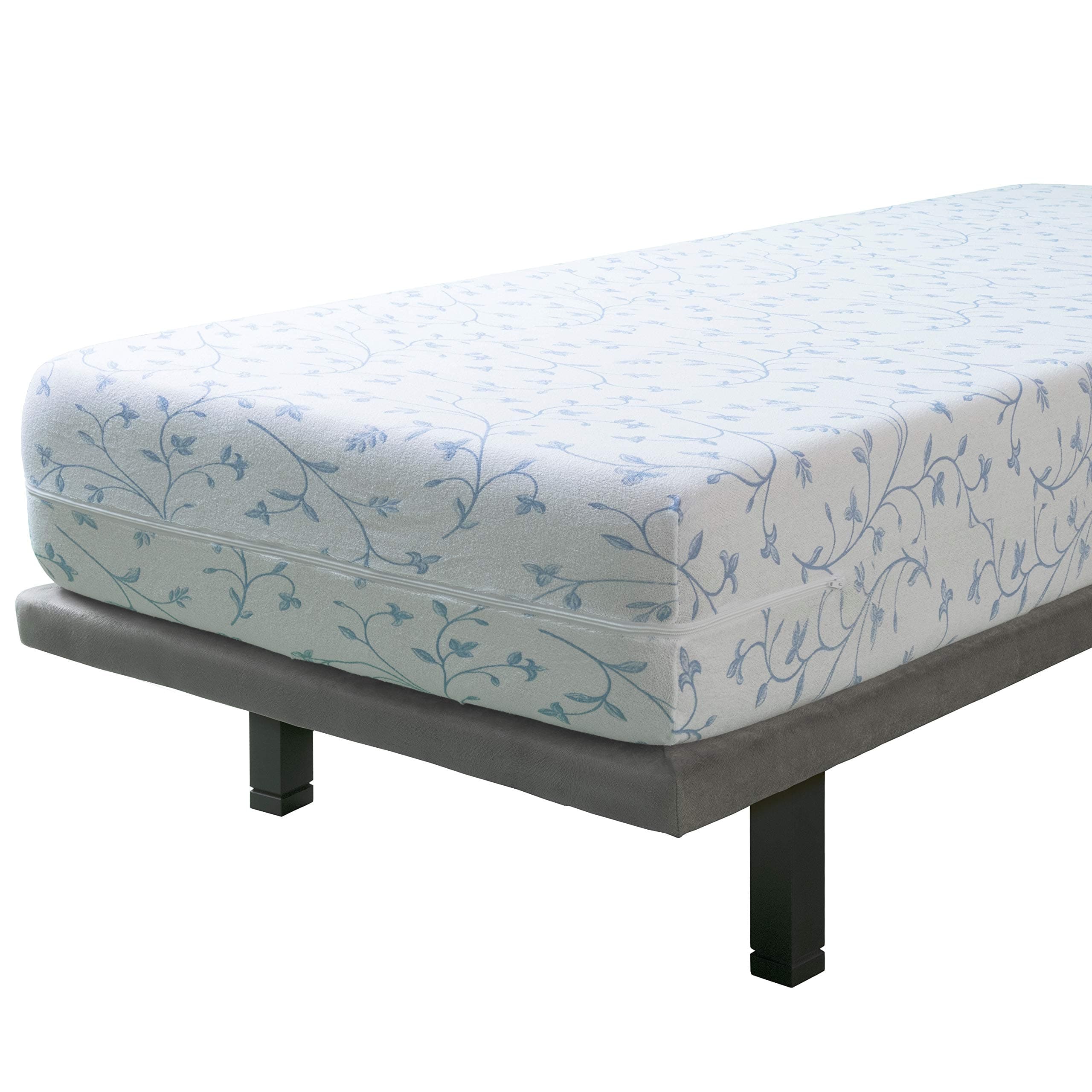 Velfont, Fully Enclosed Mattress Cover, BALI Elastic Terry Cotton Floral Patterned, Blue, Single Bed Protector (80x190/200cm)