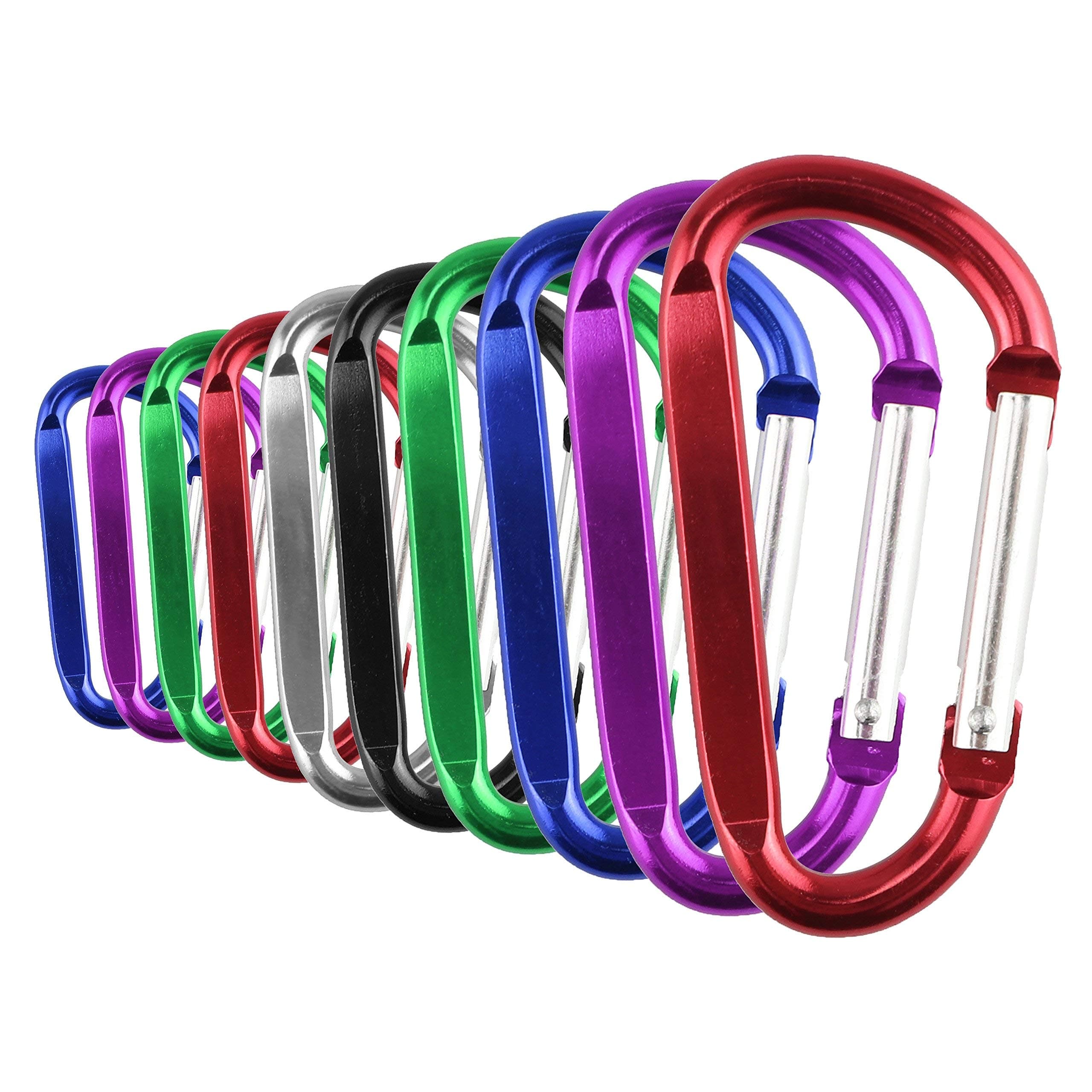 Temlum 10pcs Carabiner Clips Aluminum D-Ring Clip Small Snap Hook for Keys, Backpack, Dog Leash, Fishing, Hiking