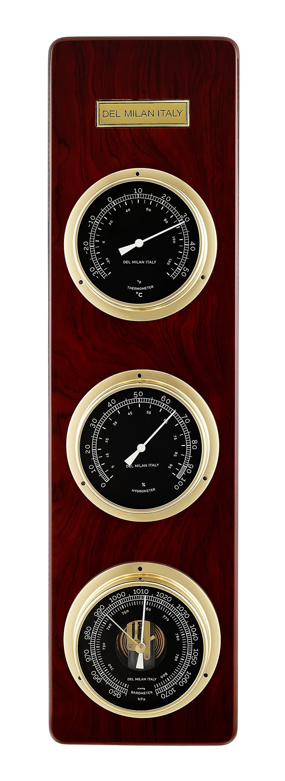 3 in 1 Weather Station, Barometer, Thermometer, Hygrometer, Mahogany Finish