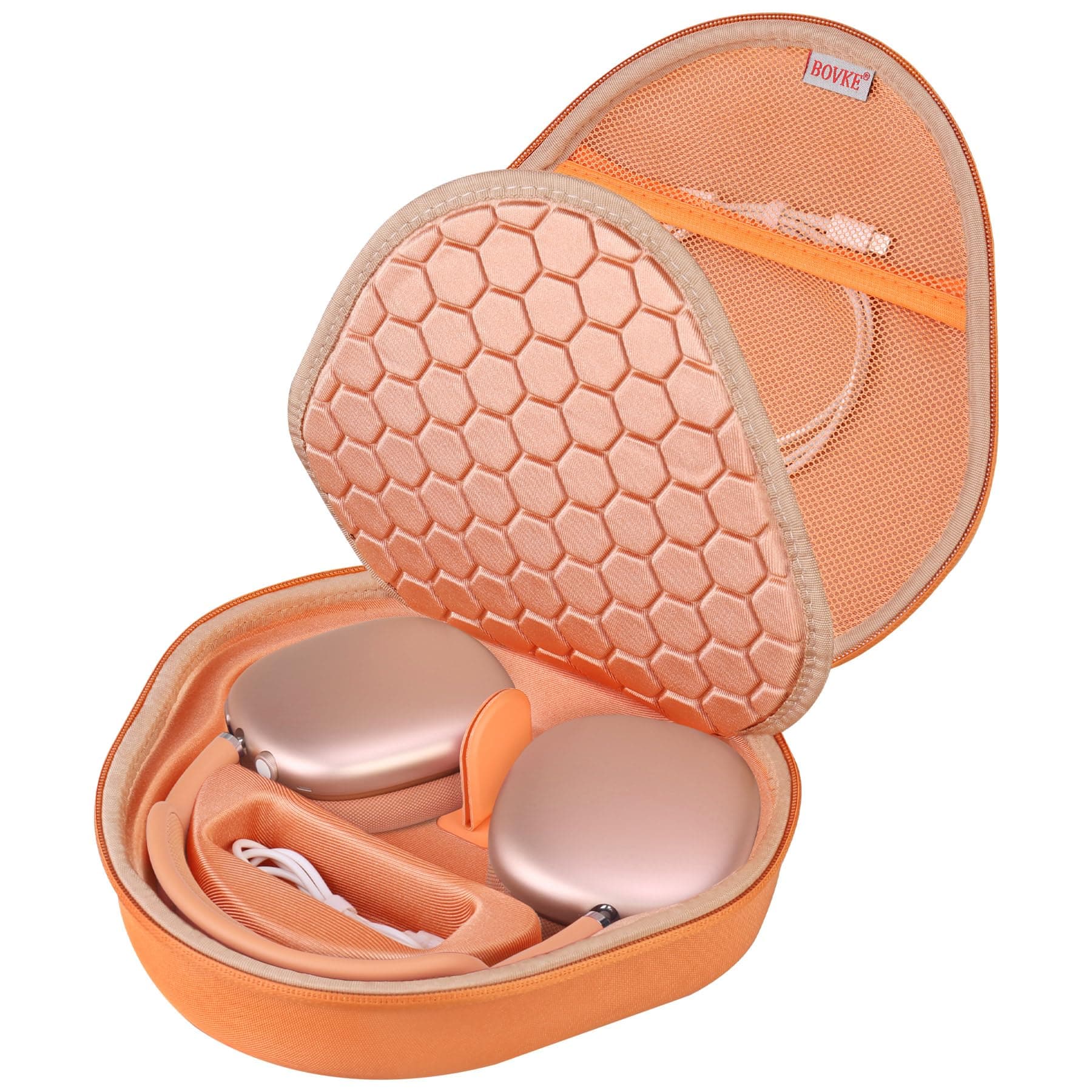 BOVKEHard Headphone Carrying Case with Sleep Mode for Apple AirPods Max Wireless Over-Ear Headphones, AirPods Max Protective Portable Storage Bag with Mesh Pocket for Headphone Accessories, Orange