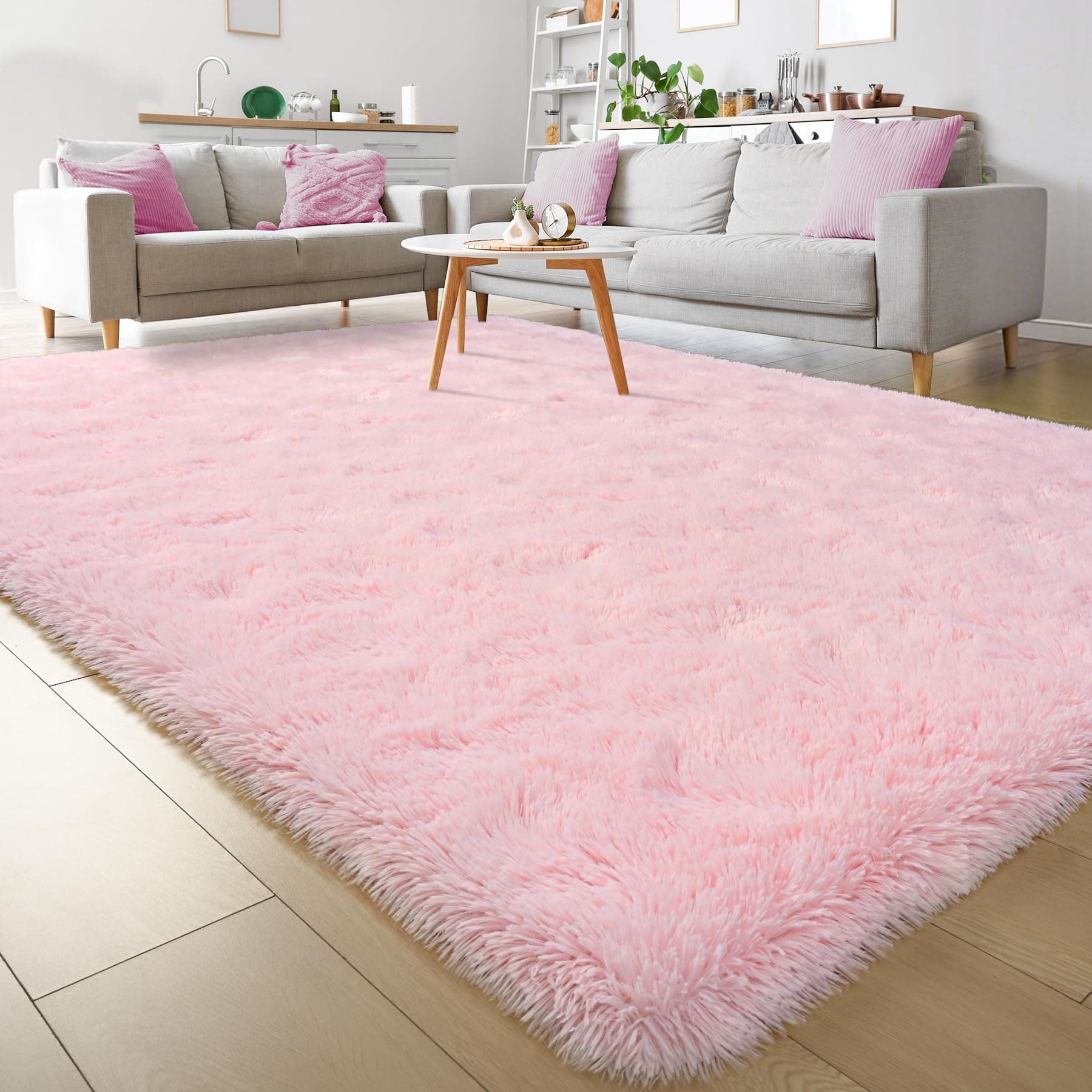 Keeko Fluffy Pink Area Rugs for Bedroom Girls Room, 4x5.3 Cute Shag Kids Room Rugs Nursery Living Room Indoor Fuzzy Bedside Rug Ultra Soft Furry Carpet for Bedroom Teen Baby Dorm Decor