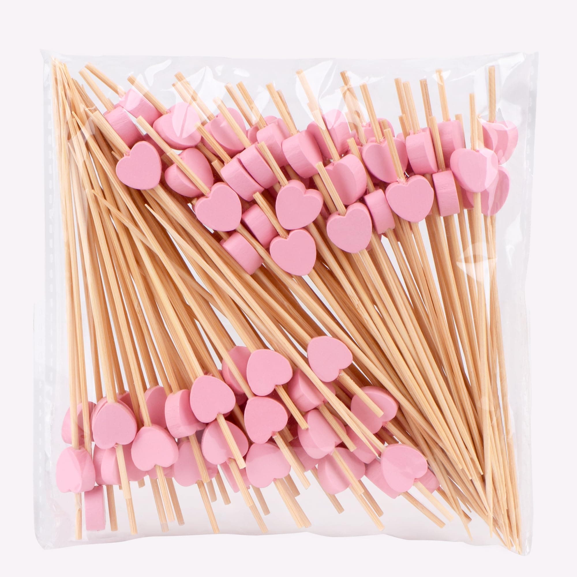 JtmyAota 100 Pack Fruit Toothpicks, Heart-Shaped Bamboo Cocktail Picks, Natural Bamboo Toothpicks for Appetizers Fruit Cake Dessert Barbecue Snacks Sandwiches (Pink)