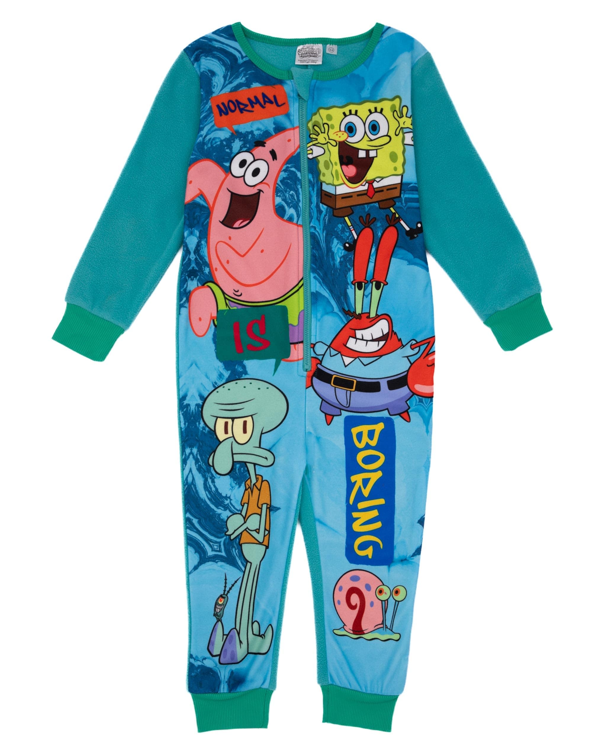 SPONGEBOB SQUAREPANTS Boys Onesie in Green | Kids All In One Gaming Fleece Jumpsuit Loungewear Pyjamas | Sponge Bob Gamer Overall Jumpsuit Romper PJs Cartoon Merchandise Gift for Children