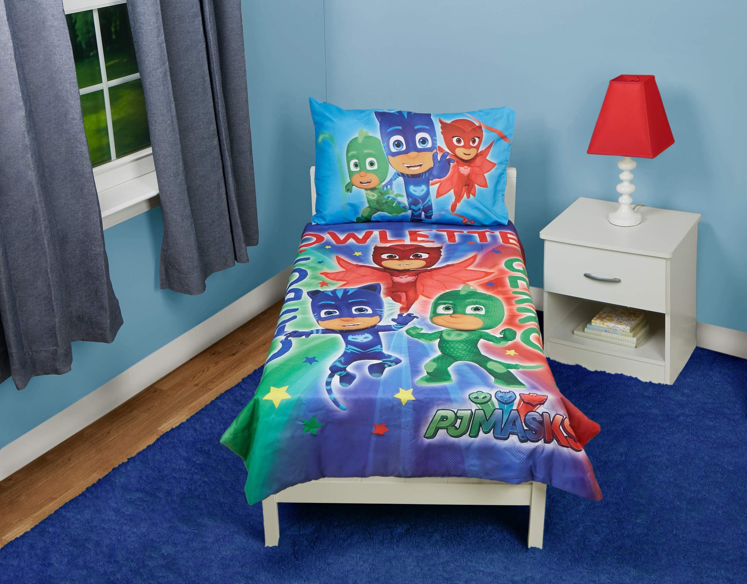 Fun House PJ Masks CatBoy Owlete Gekko 4 pc Toddler Bed Set, Blue