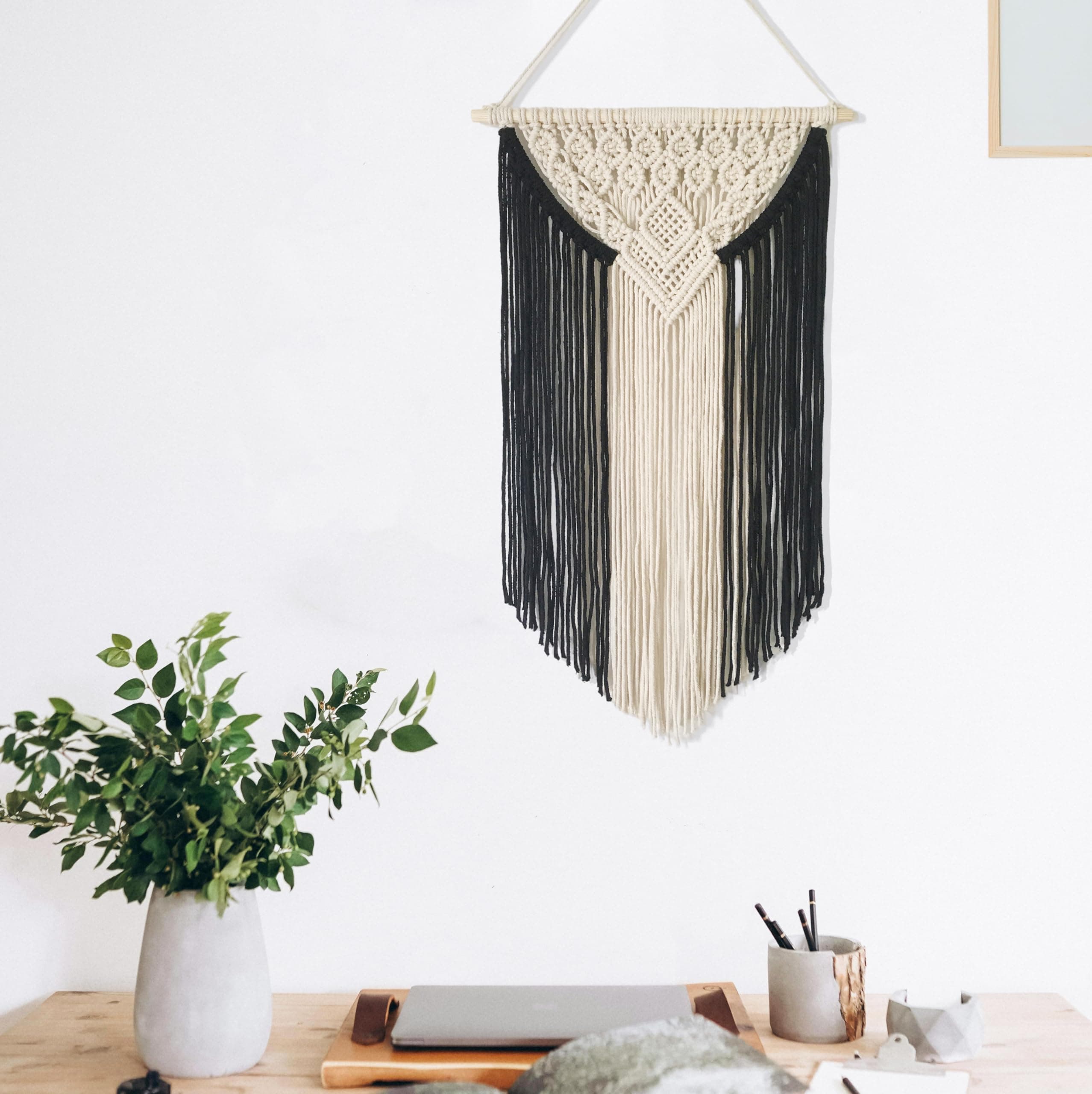 Youngeast Handmade Boho Macrame Wall Hanging Woven Craftmanship 16.9 x 30 Inches Black