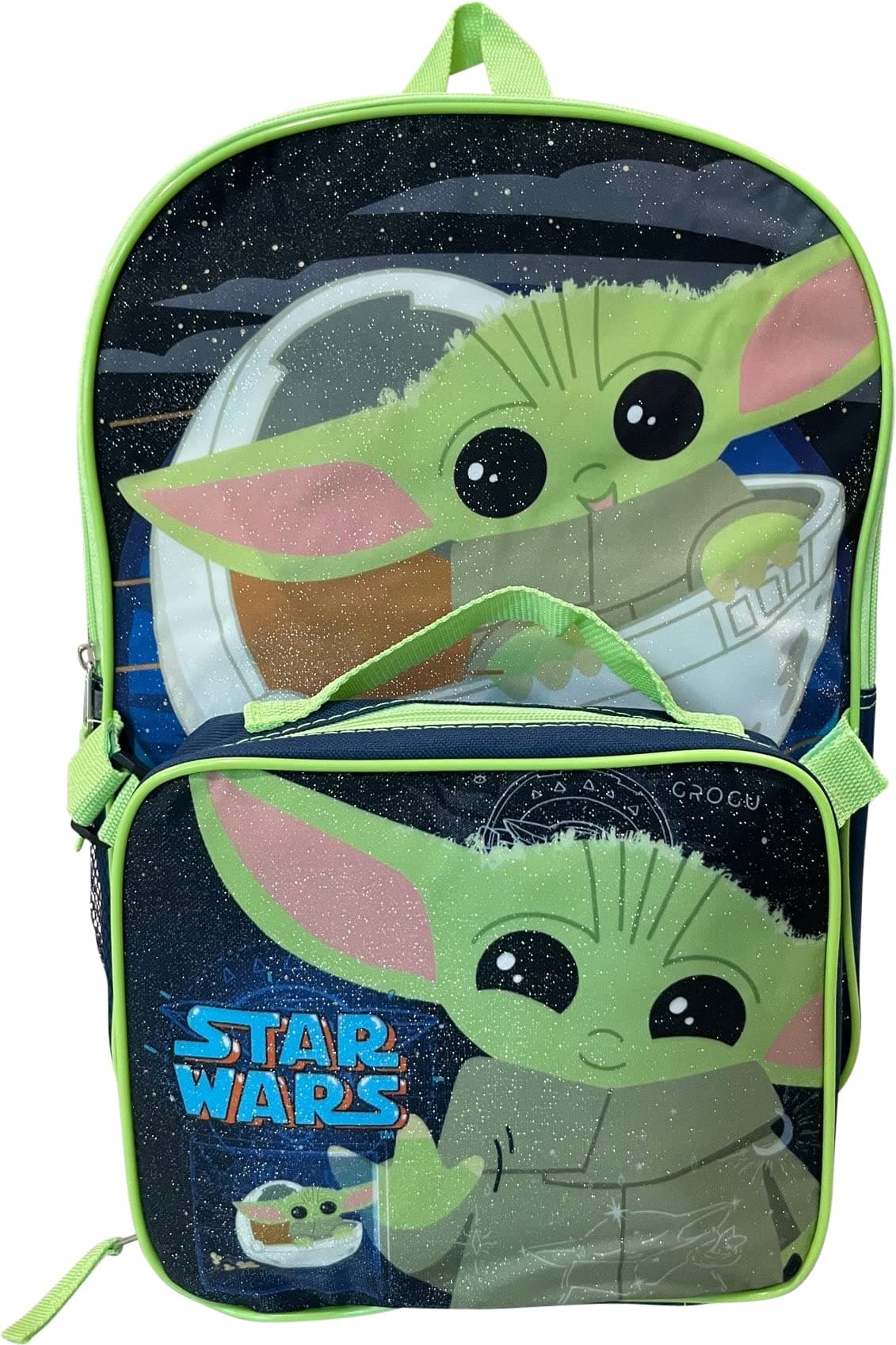 Fast ForwardStar Wars The Mandalorian Baby Yoda 15 Inch Kids Backpack With Removable Lunch Box (Grey-Navy-Green), Grey-navy-green, Large, Backpack With Removable Lunch Box