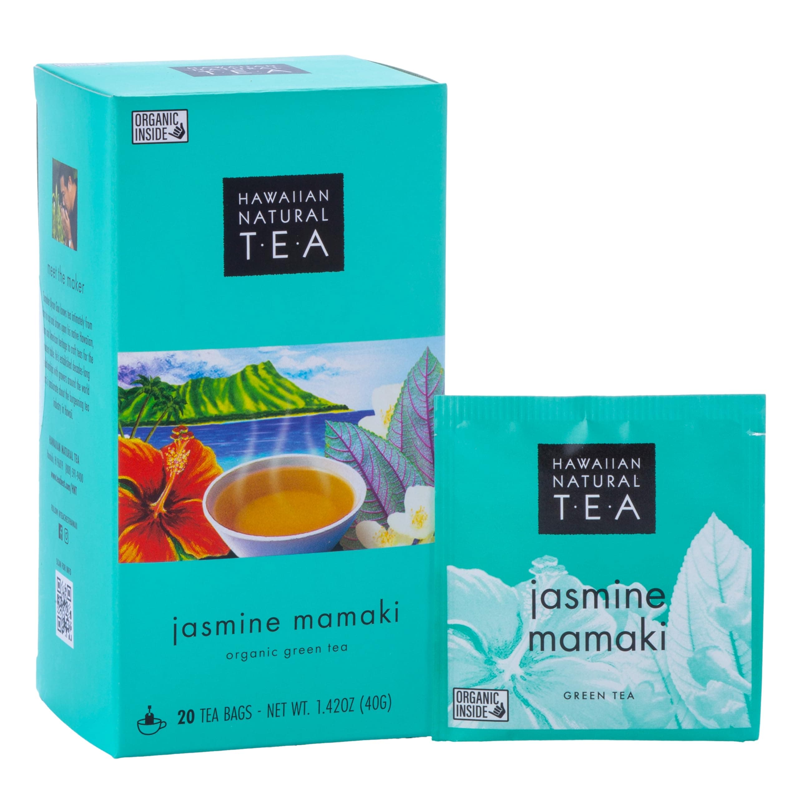 Hawaiian Natural Tea Organic Mamaki Jasmine Green Tea Blend - Antioxidant-Rich For Calming, Wellness, Bedtime, Anxiety & Stress - Gift for Special Ocassions, 20 Bags