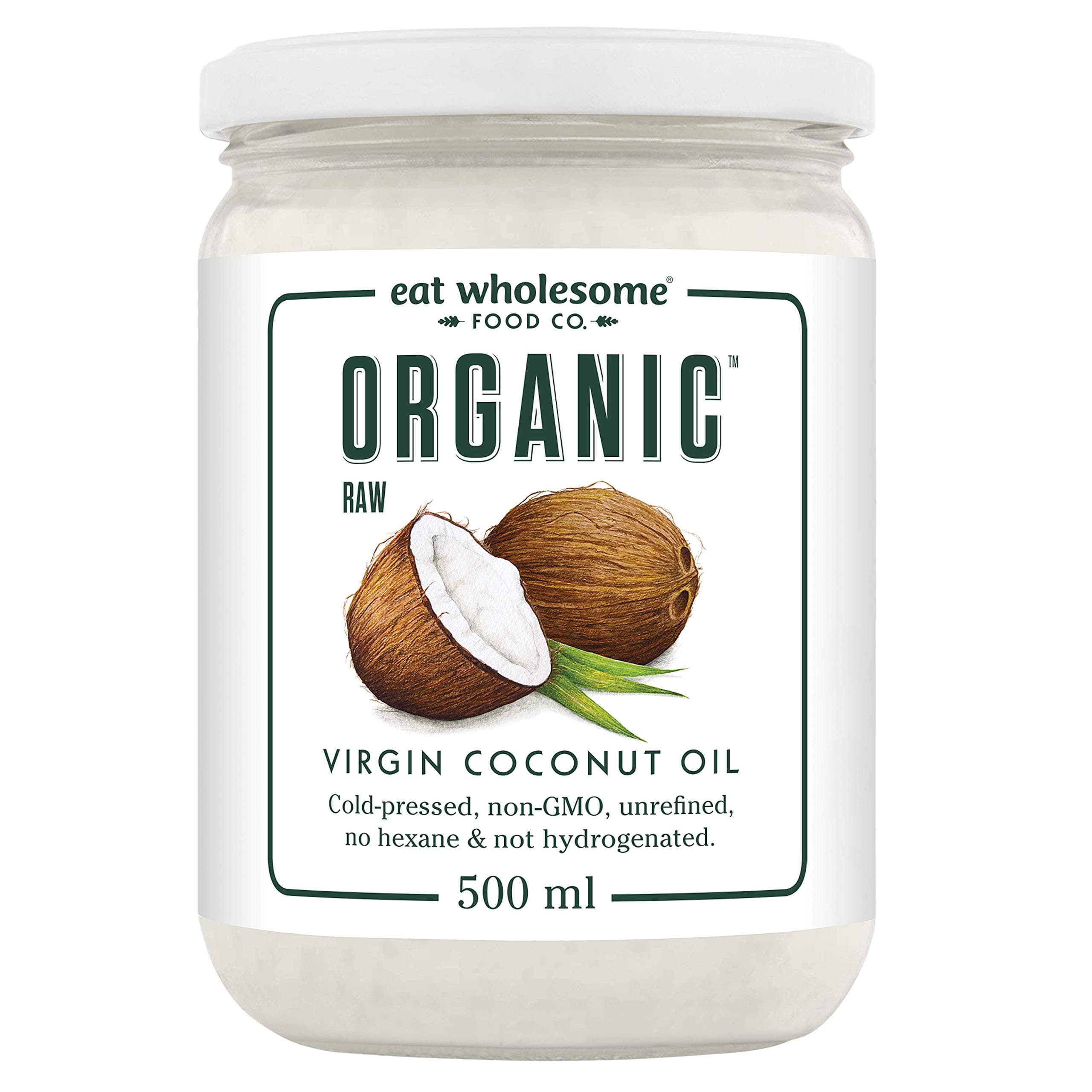 Eat Wholesome Organic Raw Cold-Pressed Virgin, Coconut Oil, 500 ml, for Cooking, Baking, Skin Moisturiser & Hair Conditioner