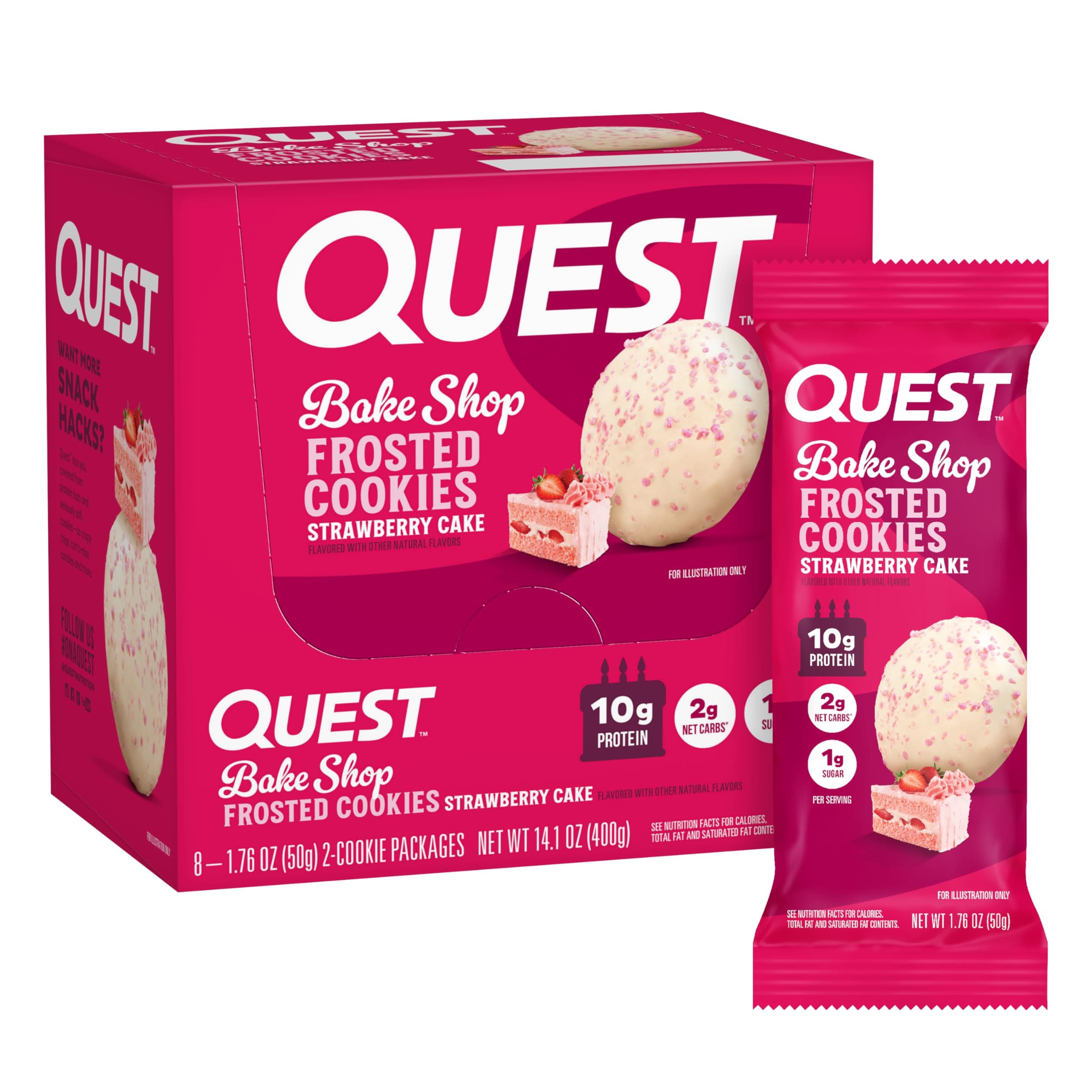 Nutrition Frosted Cookies Twin Pack, Strawberry Cake, 1g Sugar, 10g Protein, 2g Net Carbs, Gluten Free, 16 Cookies