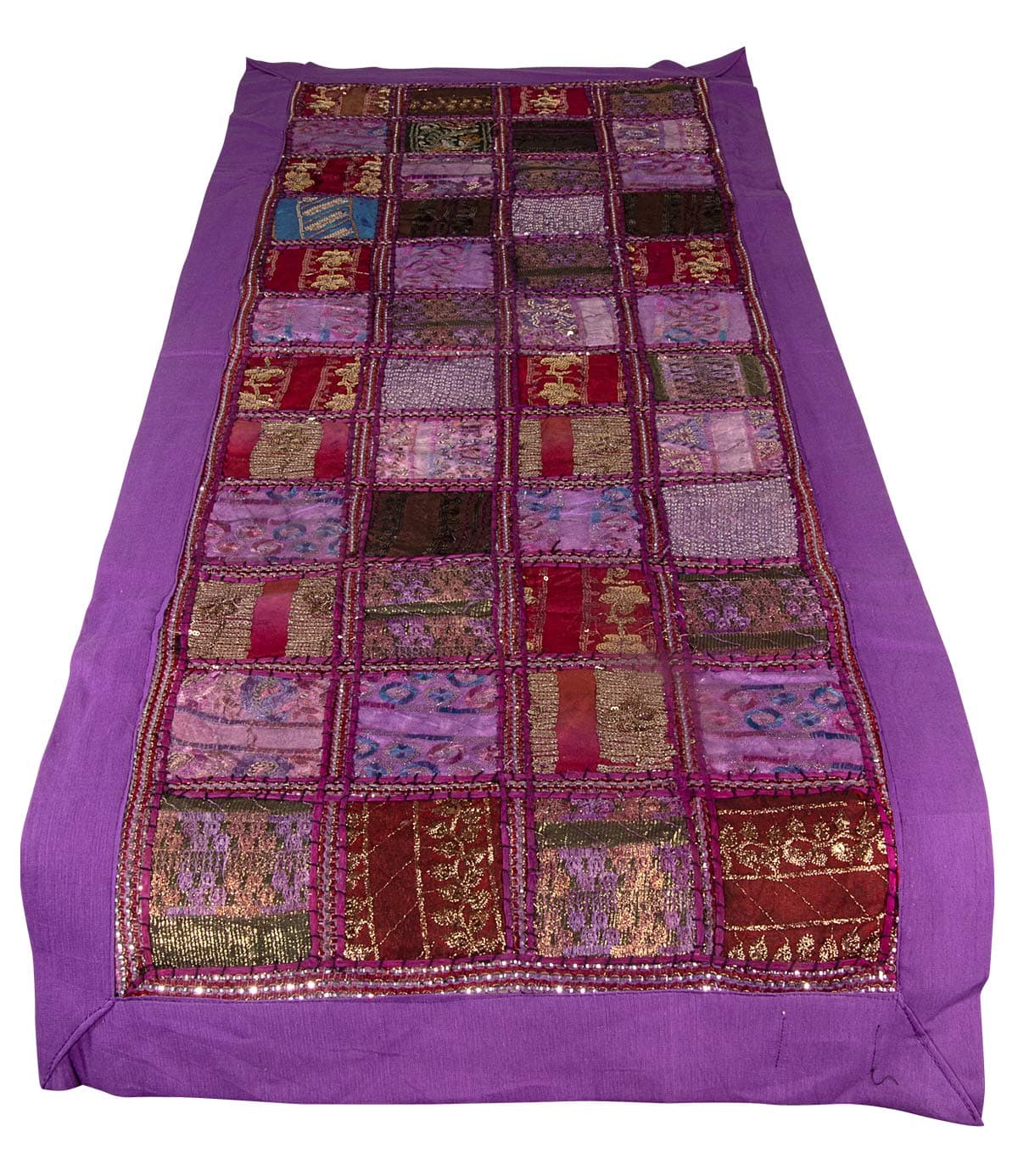 Tribe AzureFair Trade Purple table Runner 100% Cotton 18" X 58" Hand Embroidered Boho Bohemian Colorful Patchwork Indian Decoration Decor Tapestry