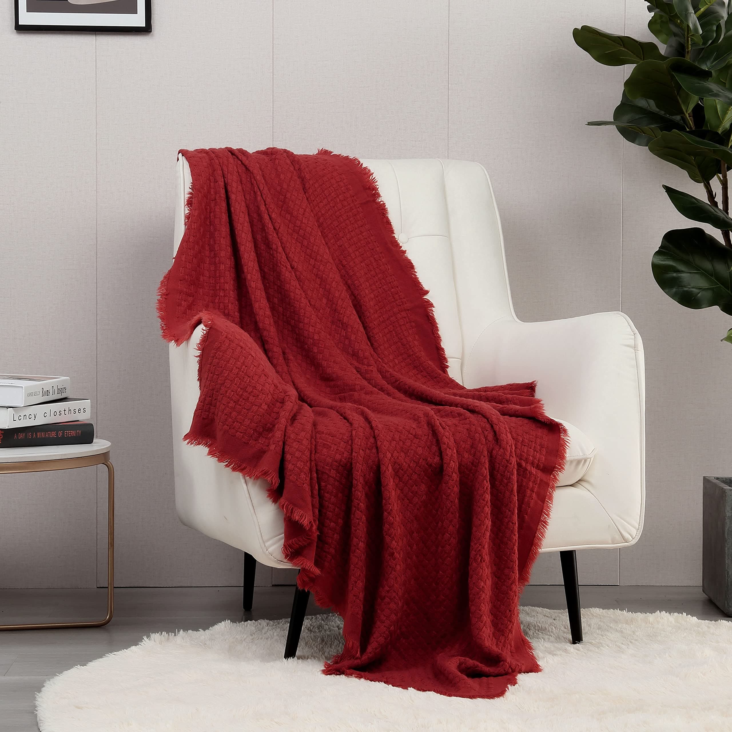 CREVENT Farmhouse Knit Throw Blanket (50'X60in, Christmas Red)