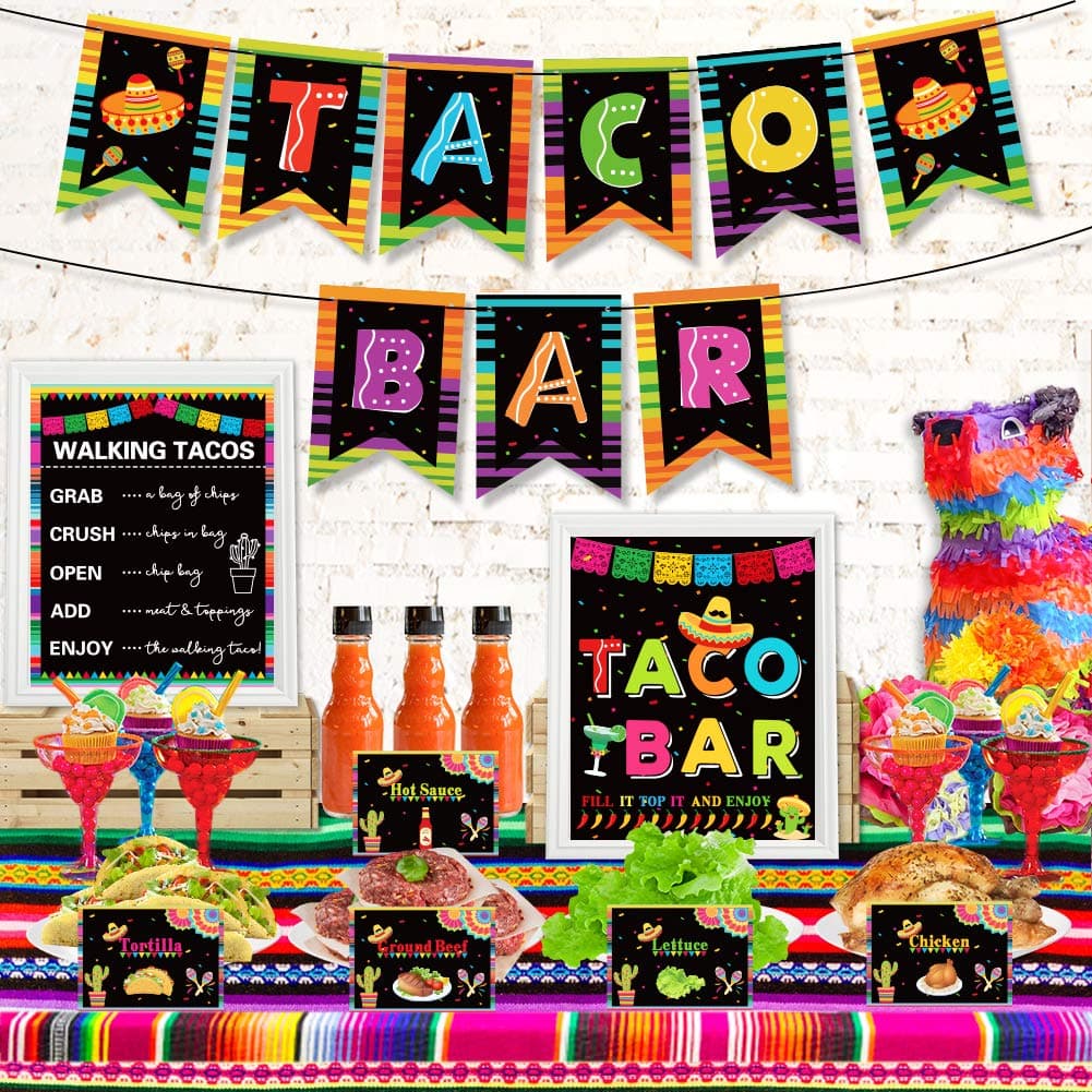 Taco Bar Decoration Kit, Mexican Fiesta Party Decorations Taco Bar Banner Sign Tent Garland for Cinco De Mayo Fiesta Mexican Theme Party Bachelorette Bridal Shower Wedding Birthday Taco Party Supplies