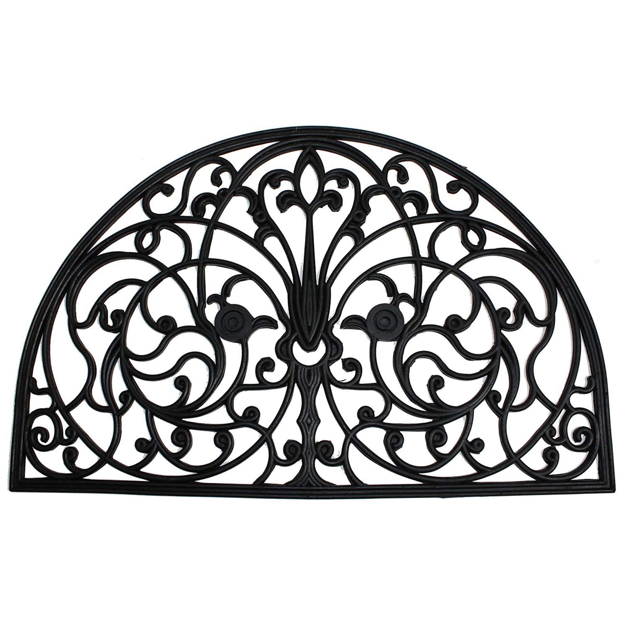 J & M Home Fashions Wrought Iron Half Round Natural Rubber Doormat, 24-Inch by 36-Inch