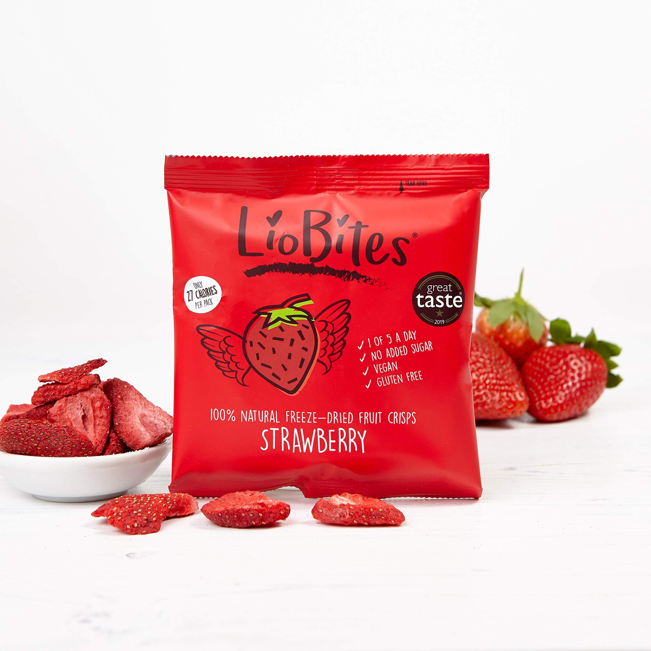 15 Packs x 8g of LioBites Freeze Dried Strawberry Crisps