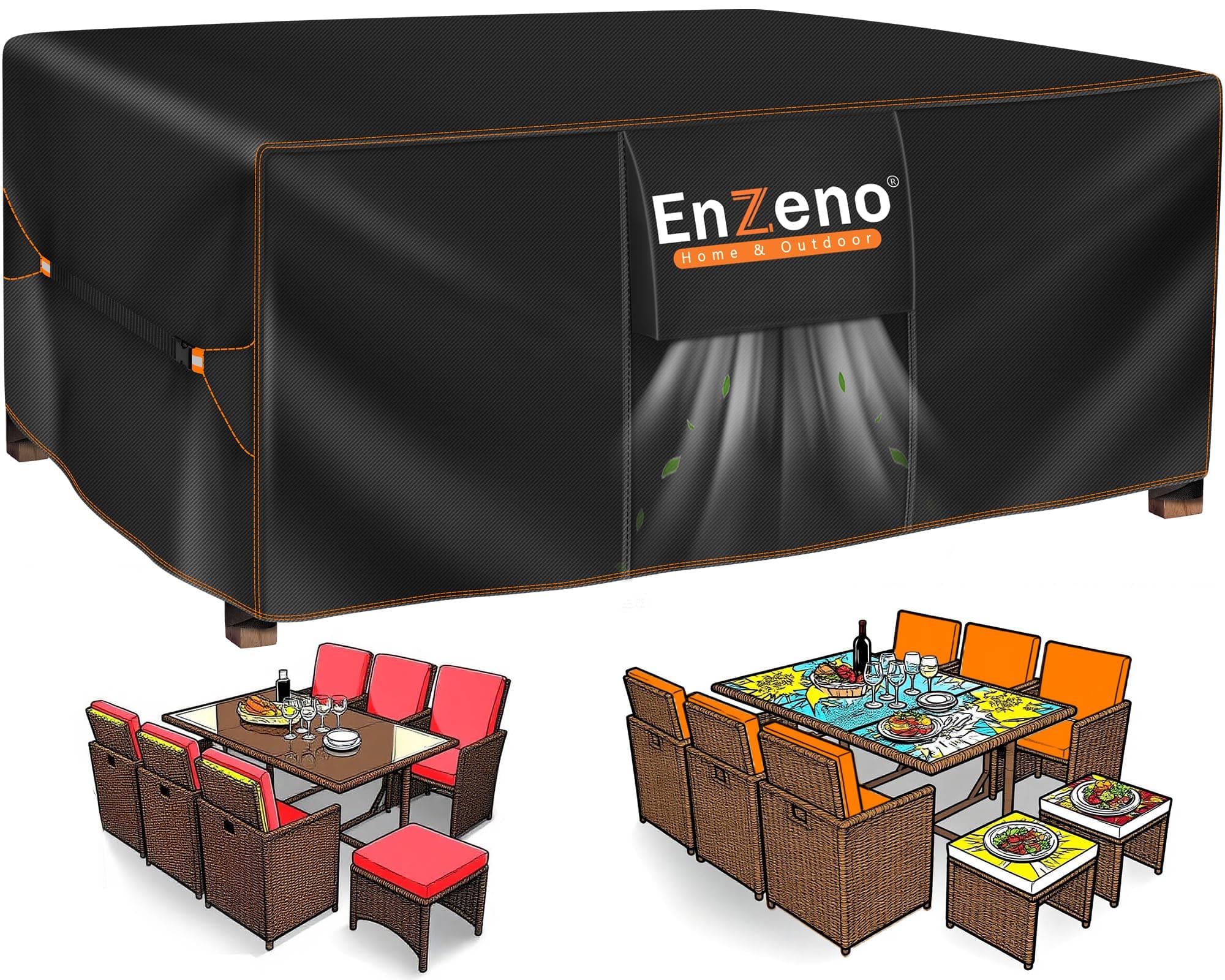 Enzeno Patio Furniture Set Cover Waterproof, Outdoor Dining Coffee Table Chair Covers Rectangular, Heavy Duty Outside Weatherproof Sectional Set Covers for Protection 84" L x 44" W x 28" H Black