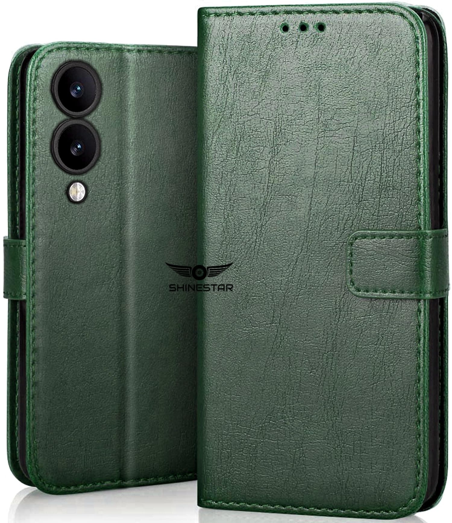 SHINESTAR Lava Storm 5G Flip Back Cover | PU Leather Flip Cover Wallet Case with TPU Silicone Case Back Cover for Lava Storm 5G - Unique Green