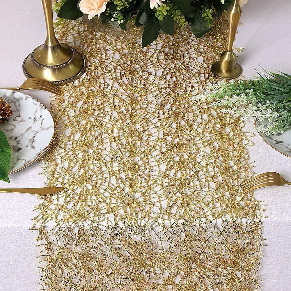2 Packs 12 x 80 Inches Gold Sequin Mesh Table Runner Home Table Decor Table Line for Rustic Party Wedding Decorations Mesh Roll