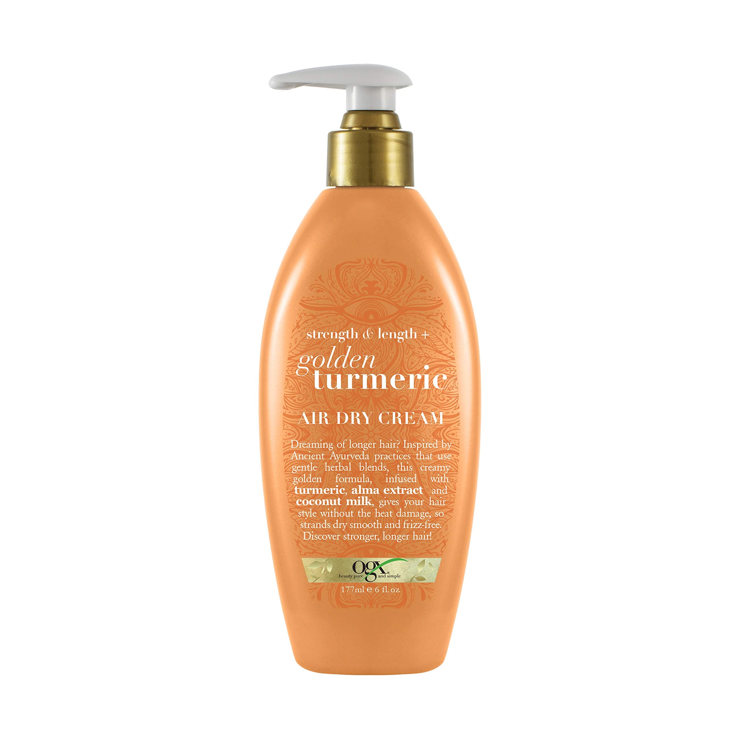 Strength & Length + Golden Turmeric Anti-Frizz Air Dry Hair Cream with Coconut Milk to Nourish Hair, Leave-In Moisturizing Hair Treatment to Smooth Frizzy Hair, 6 oz