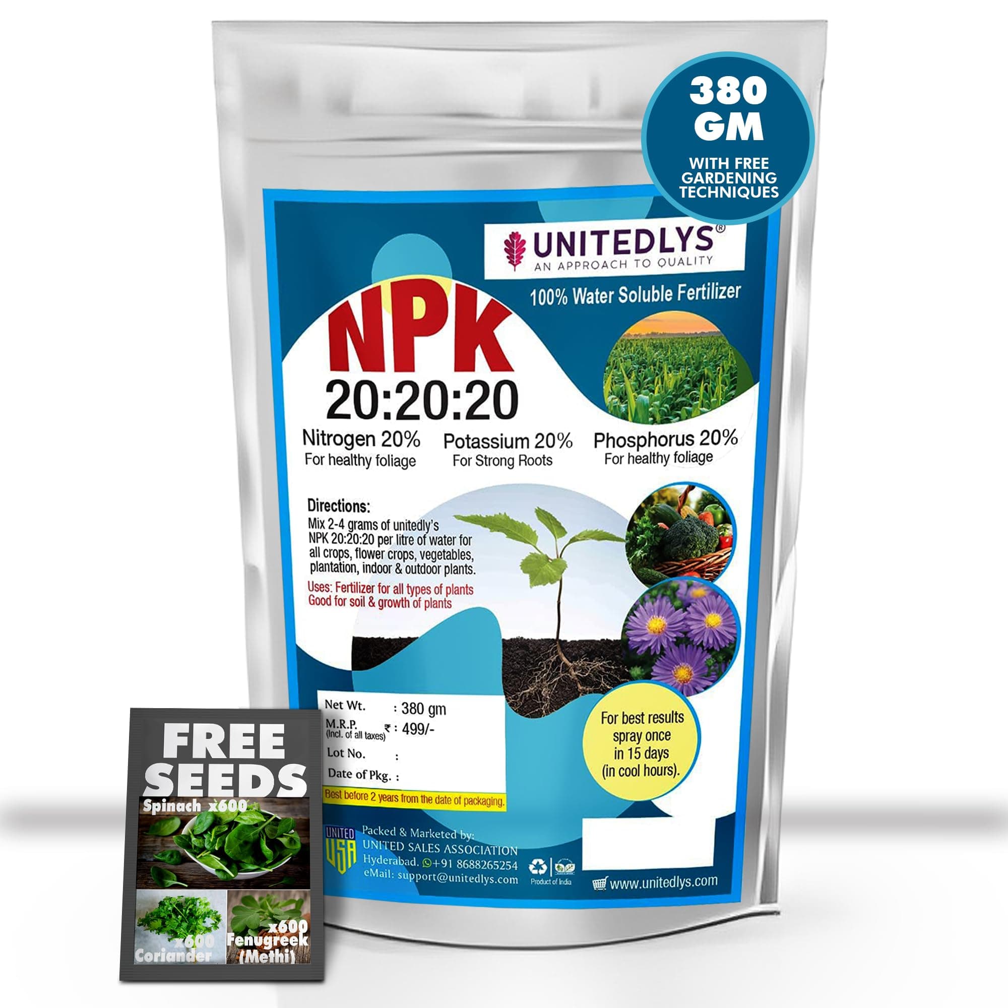 Unitedlys Npk 20 20 20 Fertilizer For Plants And Gardening Complete Plant Food, Growth Boost And Flowering,380 Grams