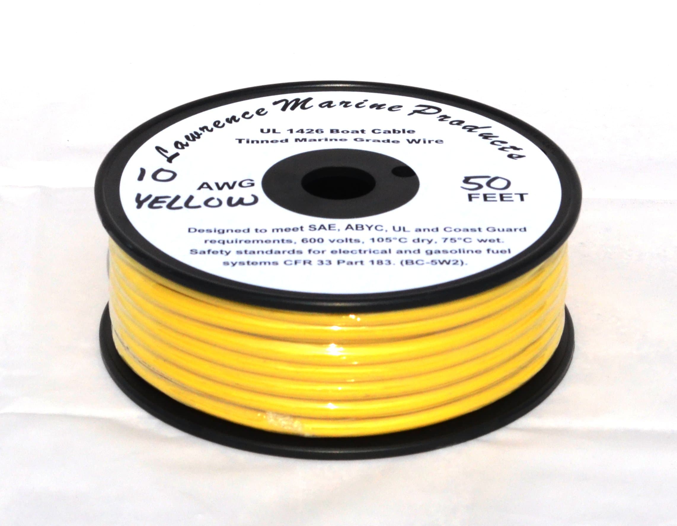 10 AWG Tinned Marine Primary Wire, Yellow, 50 Feet