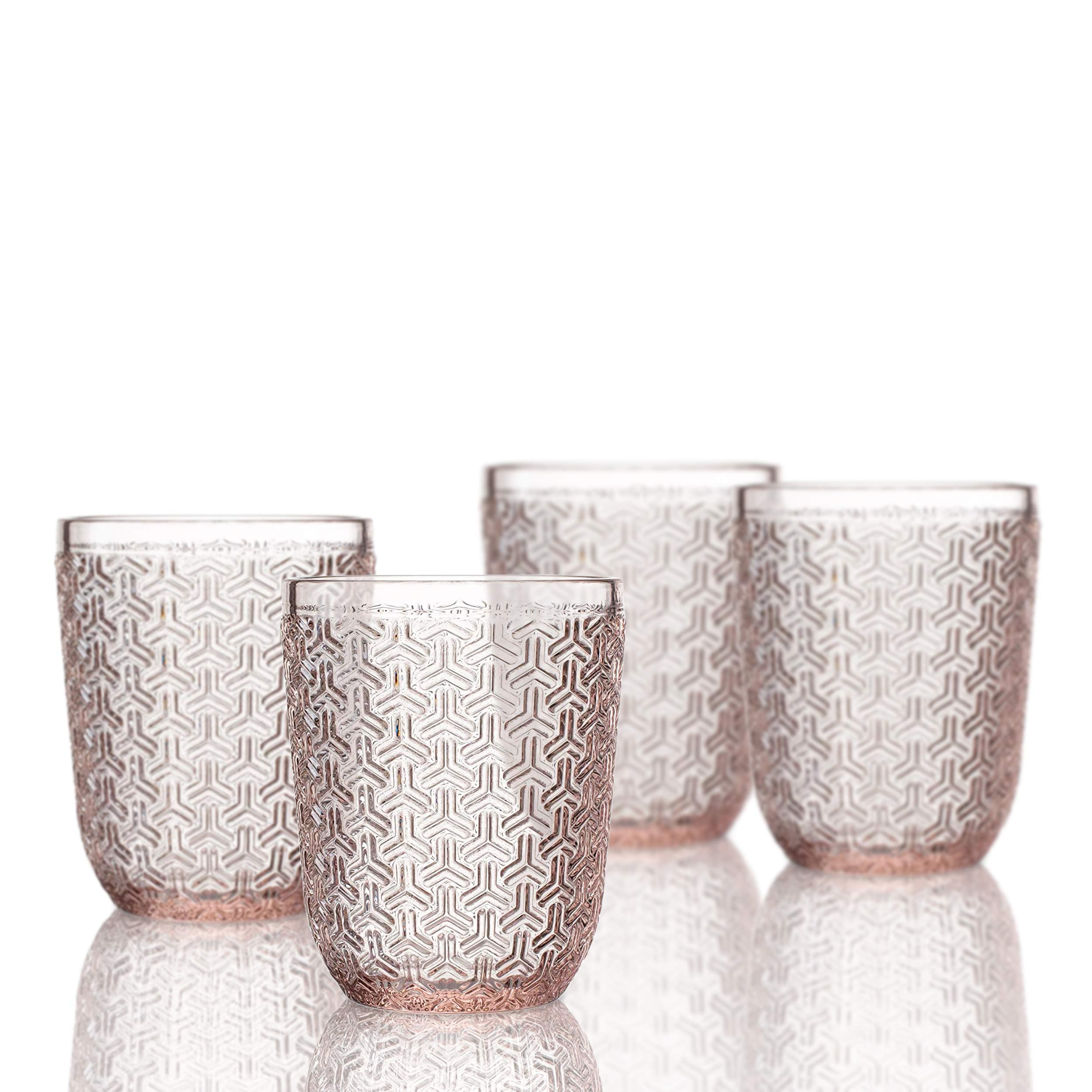 Elle Décor 229806-4OFPU Bistro Key 4 Pc Set Old Fashion Glasses, Pink-Glass Elegant Barware and Drinkware, Dishwasher Safe 10.8 Oz Pink