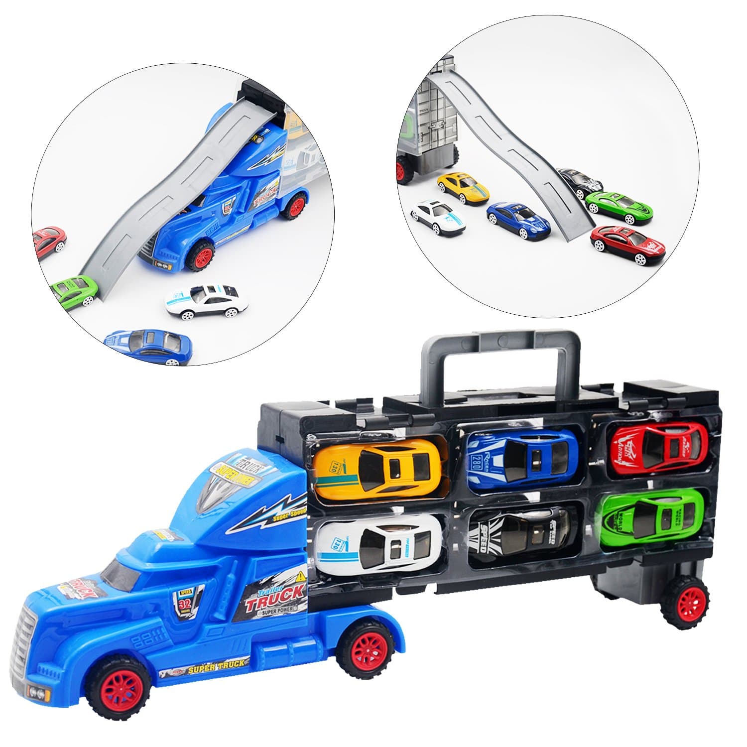 Blue/Red Truck Toy Gift - MiniTeasure Truck Carrier Toy Big Big Truck with 12 Small Toy Car Toy for Boys and Girls Special Birthday Gift,Toy Car Great Toy for Boys and Girls!