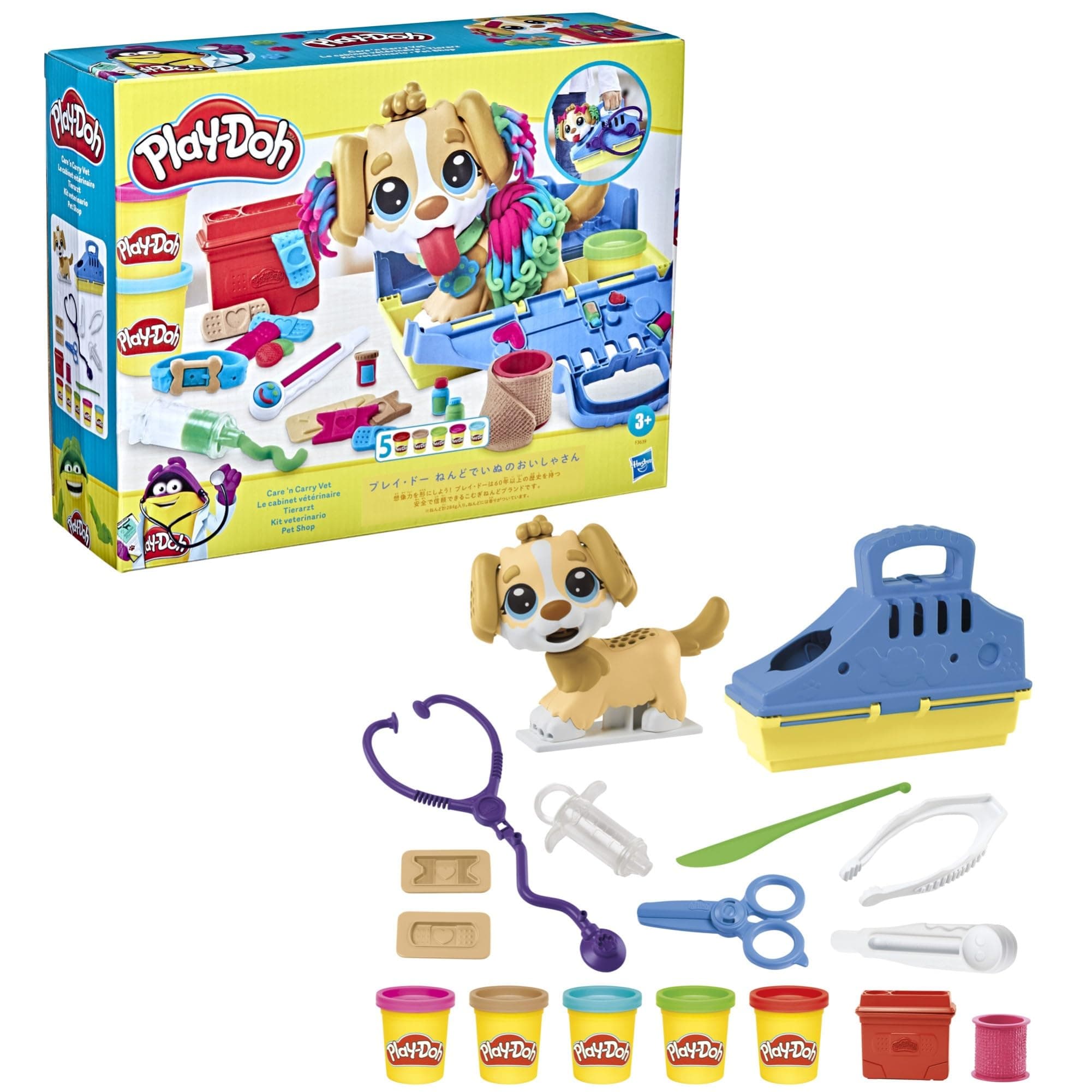 Hasbro F3639 Nendoroid Dog Oisha, Dog, Carrying Case, 10 Kinds of Tools, Wheat Clay, 5 Pieces of Wheat Clay, Ages 3 and Up, Genuine Children's Clay, Children's Toy, Safe Play-Doh Play-Doh Kids DIY Kit
