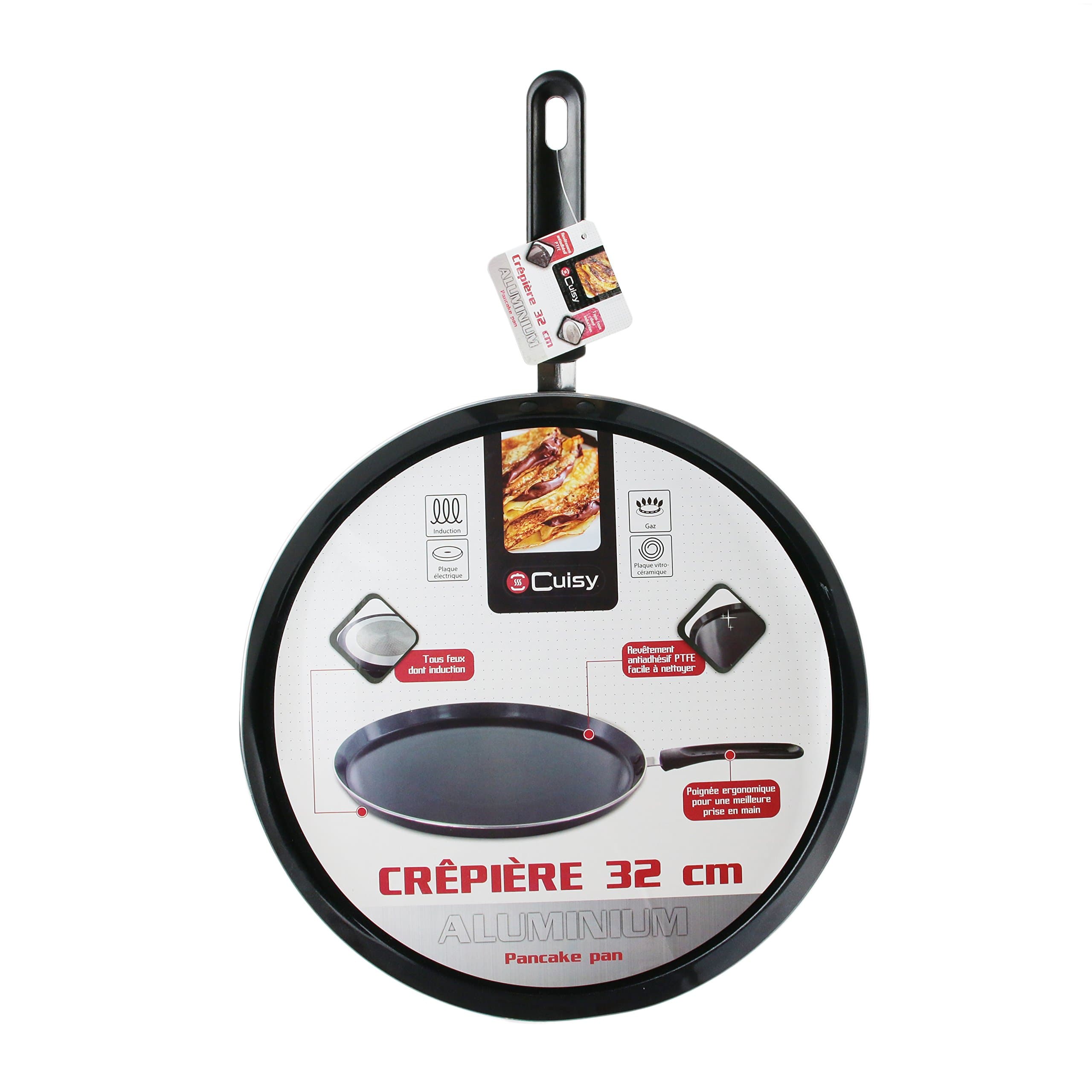 Cuisy KC2329 Aluminium Crepe Pan for Induction Hobs, 32cm - Black