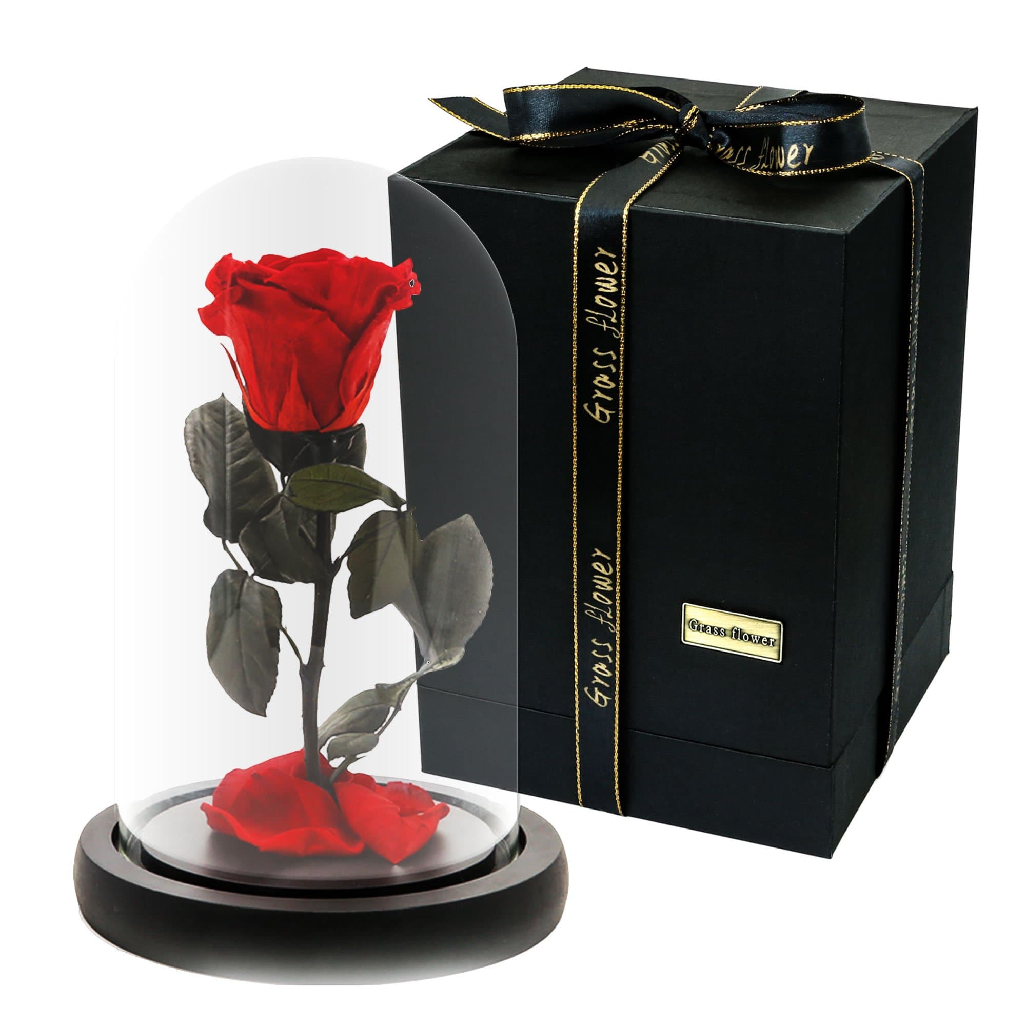 Handmade Preserved Never Withered Real Rose Flower With Real Fallen Petals, in Luxury Glass Dome Gift for Lover, Valentine's Day, Anniversary, Birthday , Wedding - Inspired By Beauty And The Beast