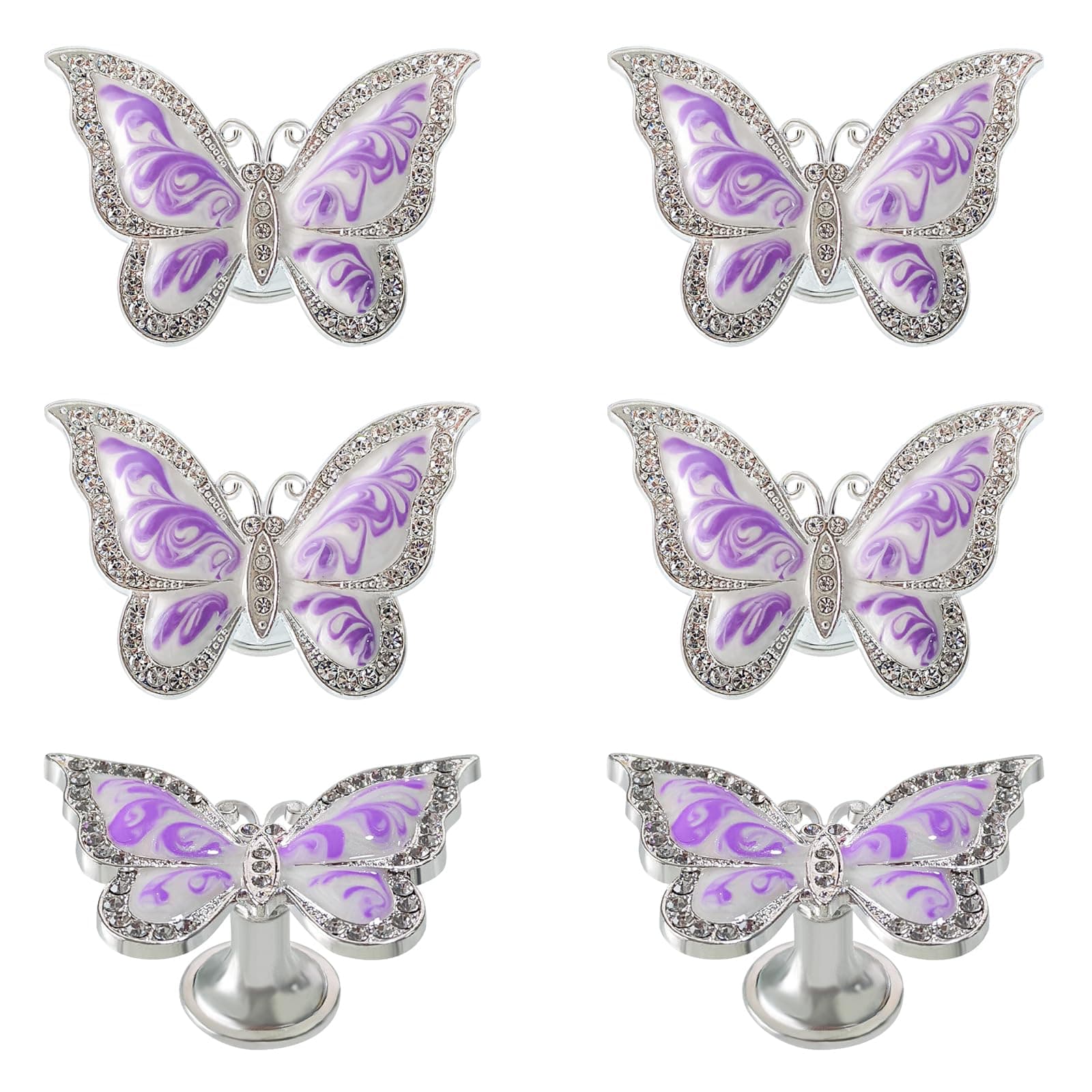 Butterfly Cabinet Knobs,6 Pieces Butterfly Knobs Single Hole Pulls Handles Decorative Door Cabinet Drawer Cupboard Furniture Door Wardrobe (Purple)