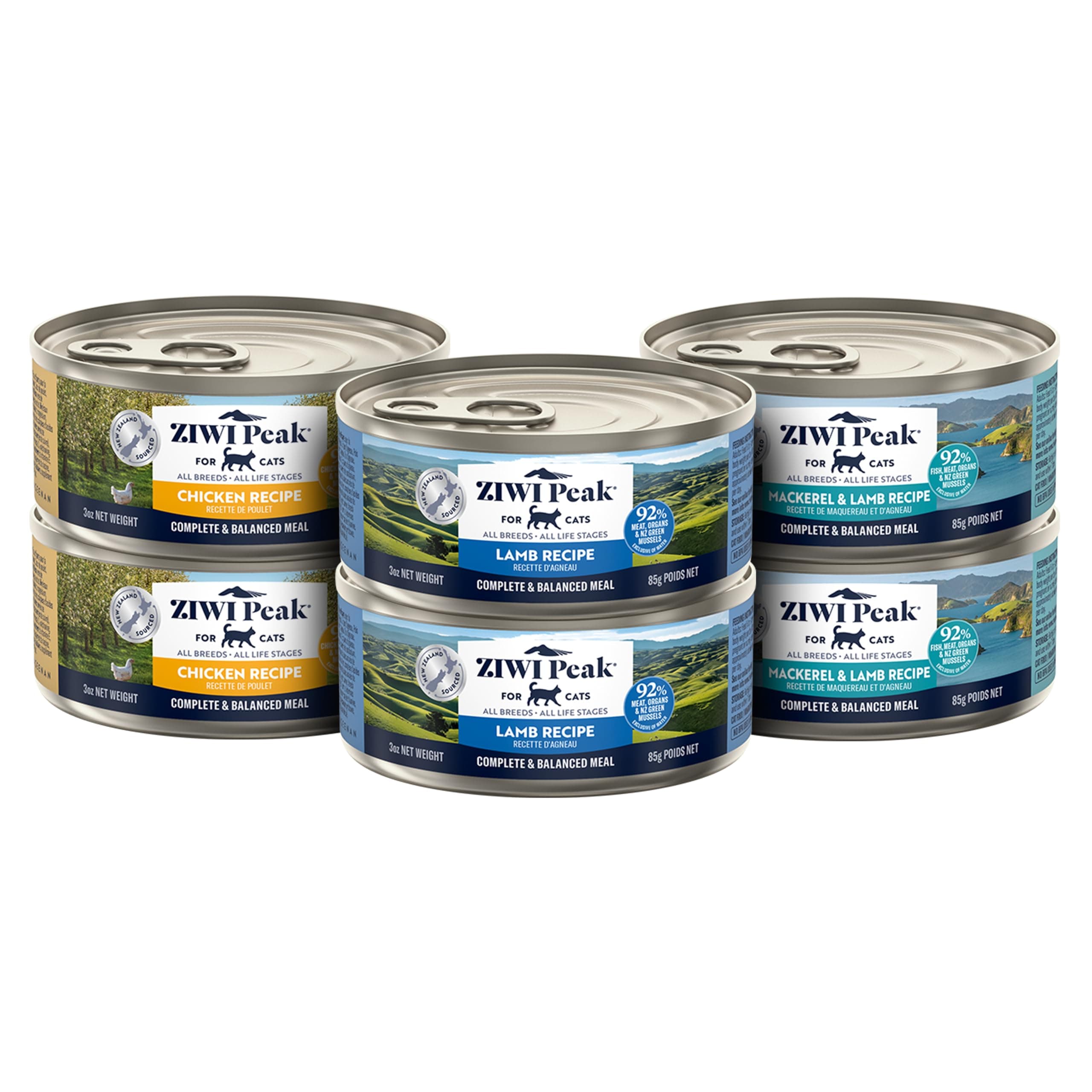 ZIWI Peak Wet Cat Food Variety Pack - Chicken, Mackerel & Lamb, and Lamb, 6 Pack (3oz Each)