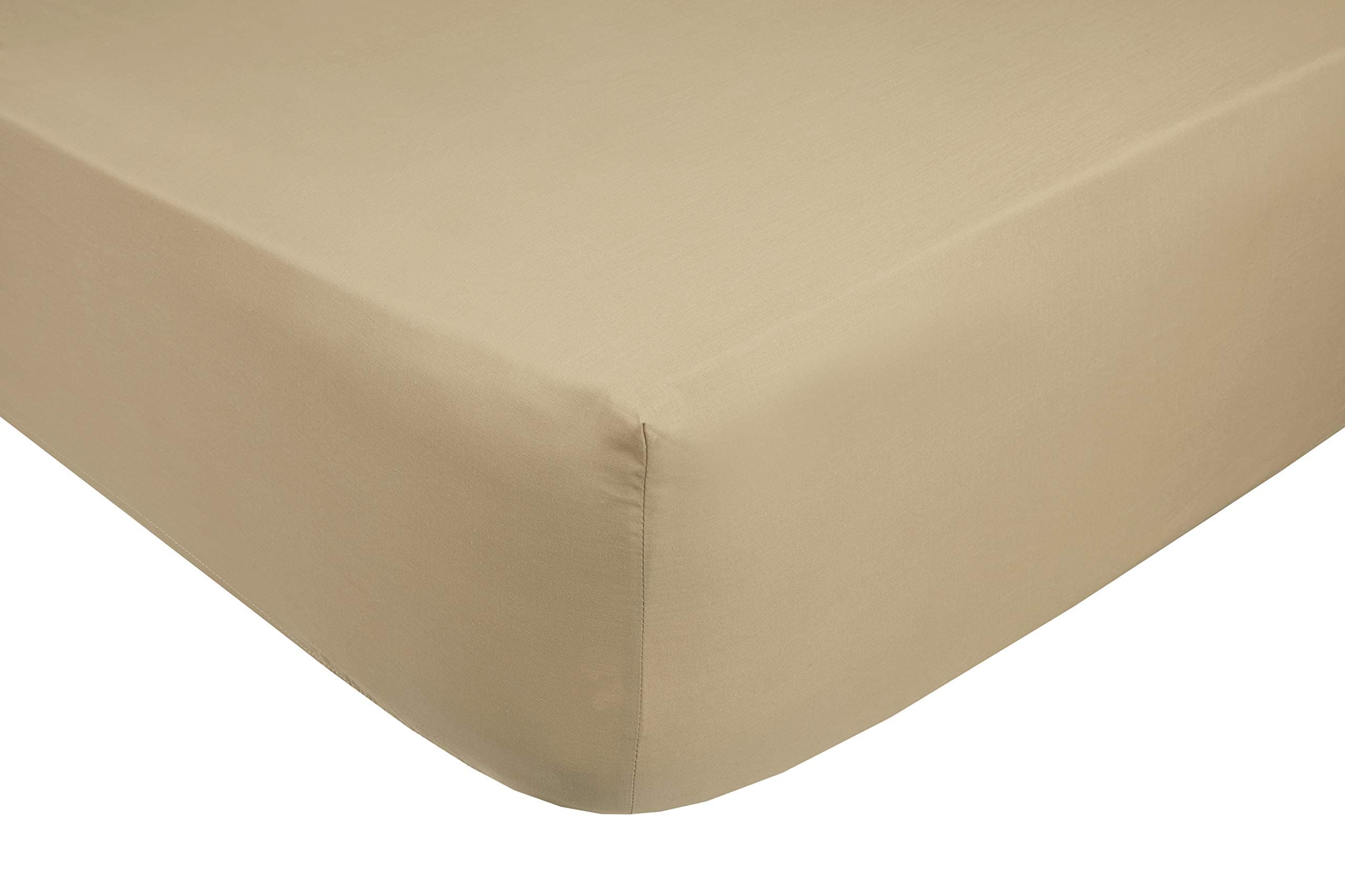 Hamilton McBride 68 Pick Polycotton Beige Super-King Size Fitted Sheet (Pillowcases Sold Separately)
