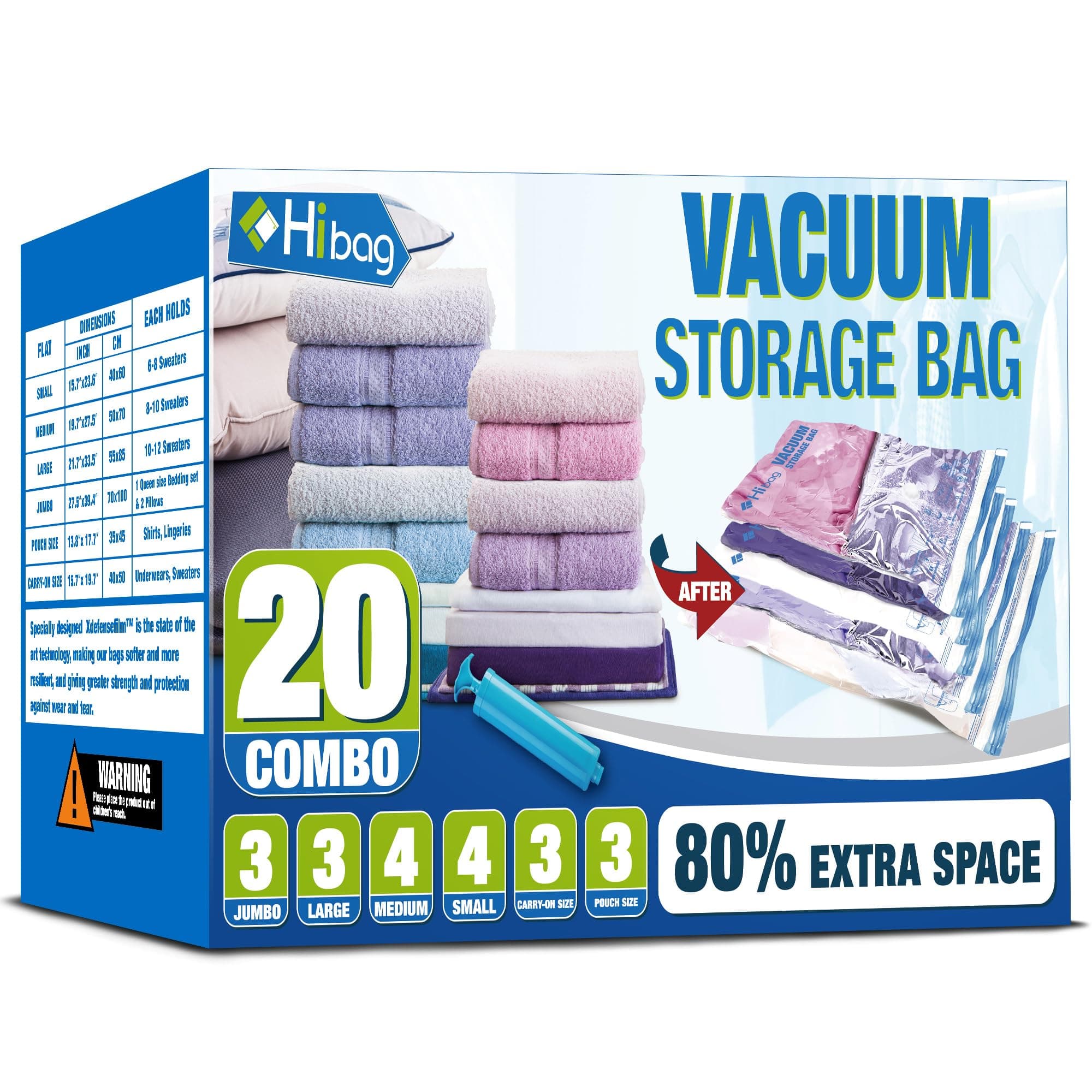 Vacuum Storage Bags, Space Saver Vacuum Seal Storage Bags 20-Pack Sealer Bags for Clothes, Clothing, Bedding, Comforter, Blanket (20C)