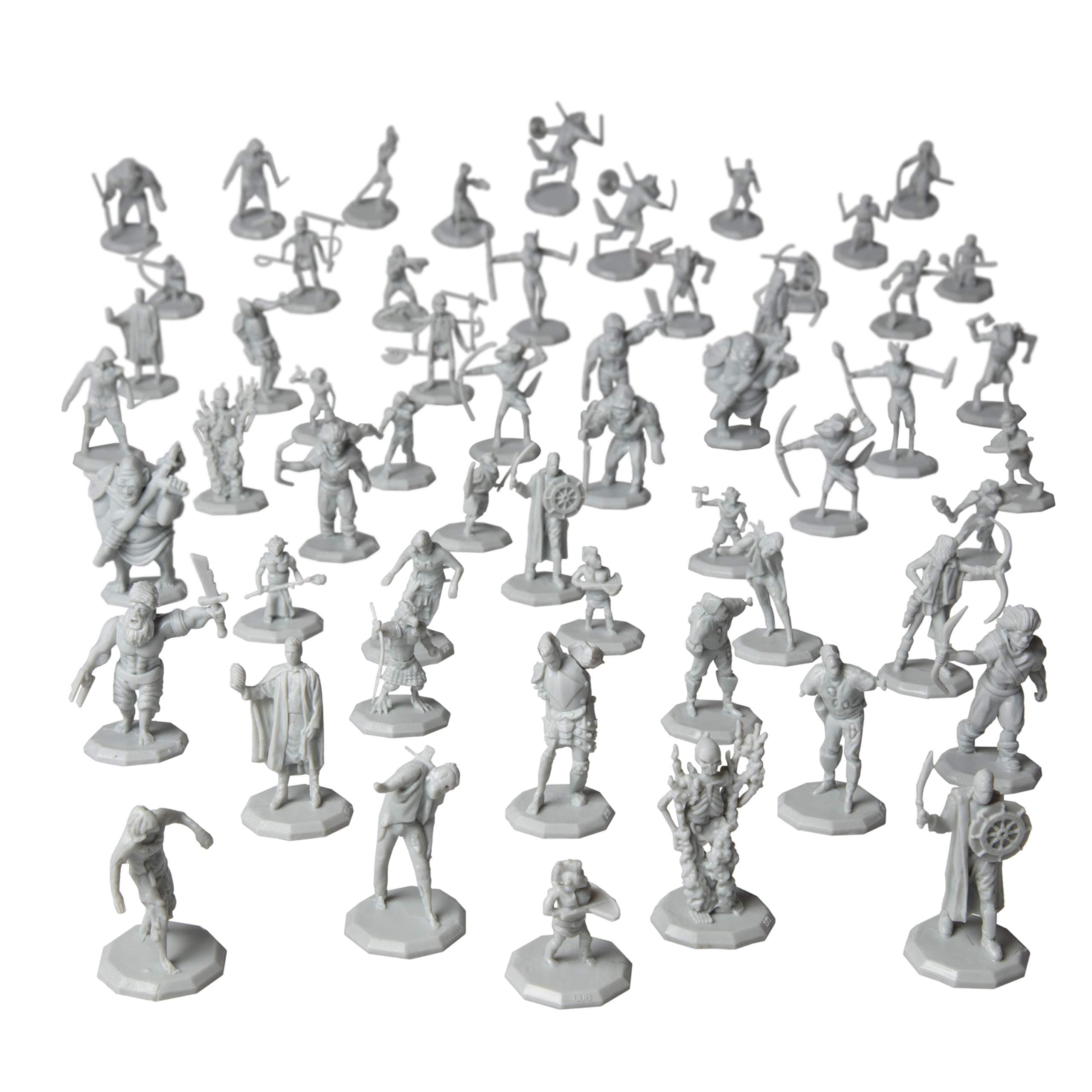 56 Unpainted Fantasy Mini Figures- All Unique Designs- 1" Hex-Sized Compatible with DND Dungeons and Dragons & Pathfinder and RPG Tabletop Games- Features Goblins, Orcs, Gnolls, Skeletons & More