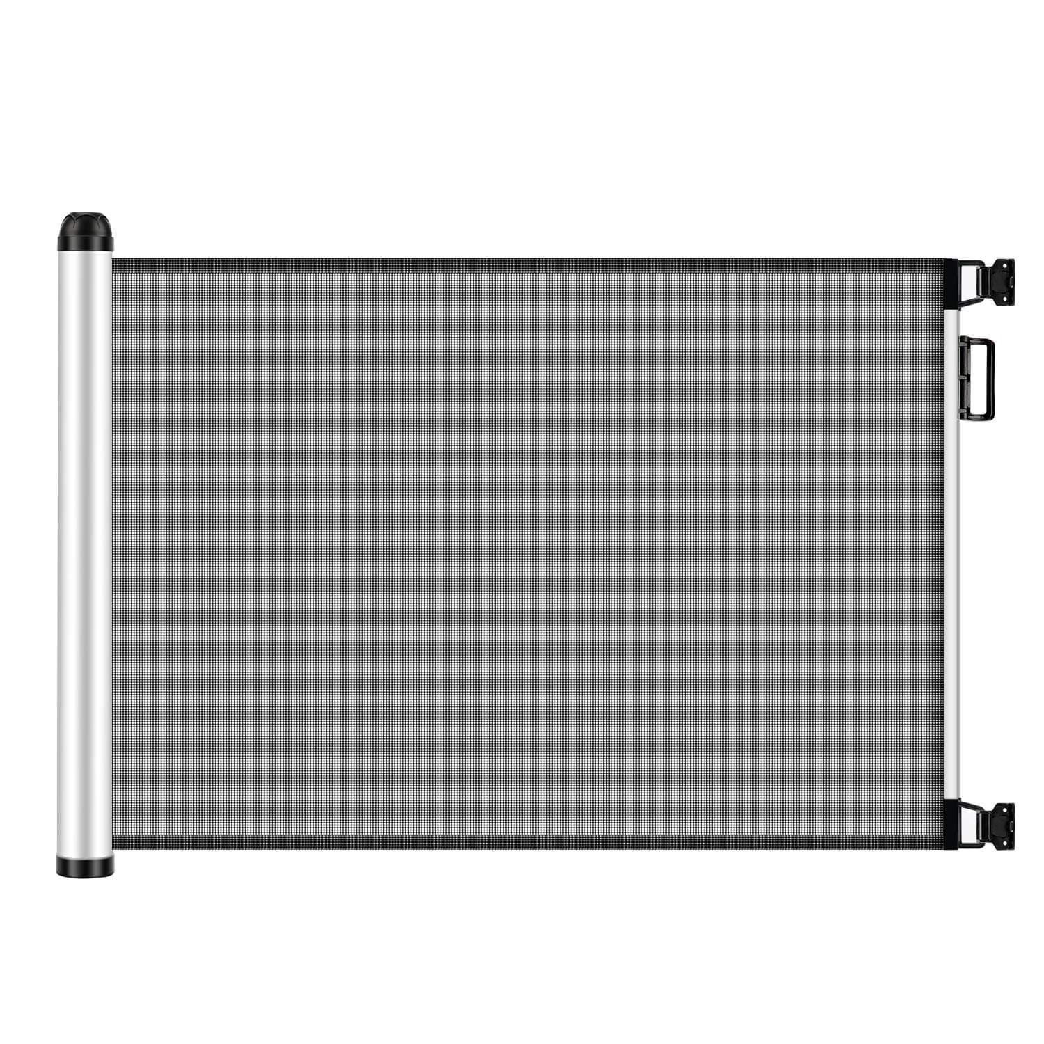 Meinkind Retractable Baby Gate, Safety Gate for Baby Children & Pets, 88 x 122 cm, Silver/Black, Aluminium Alloy, Infant, Hardware Mount