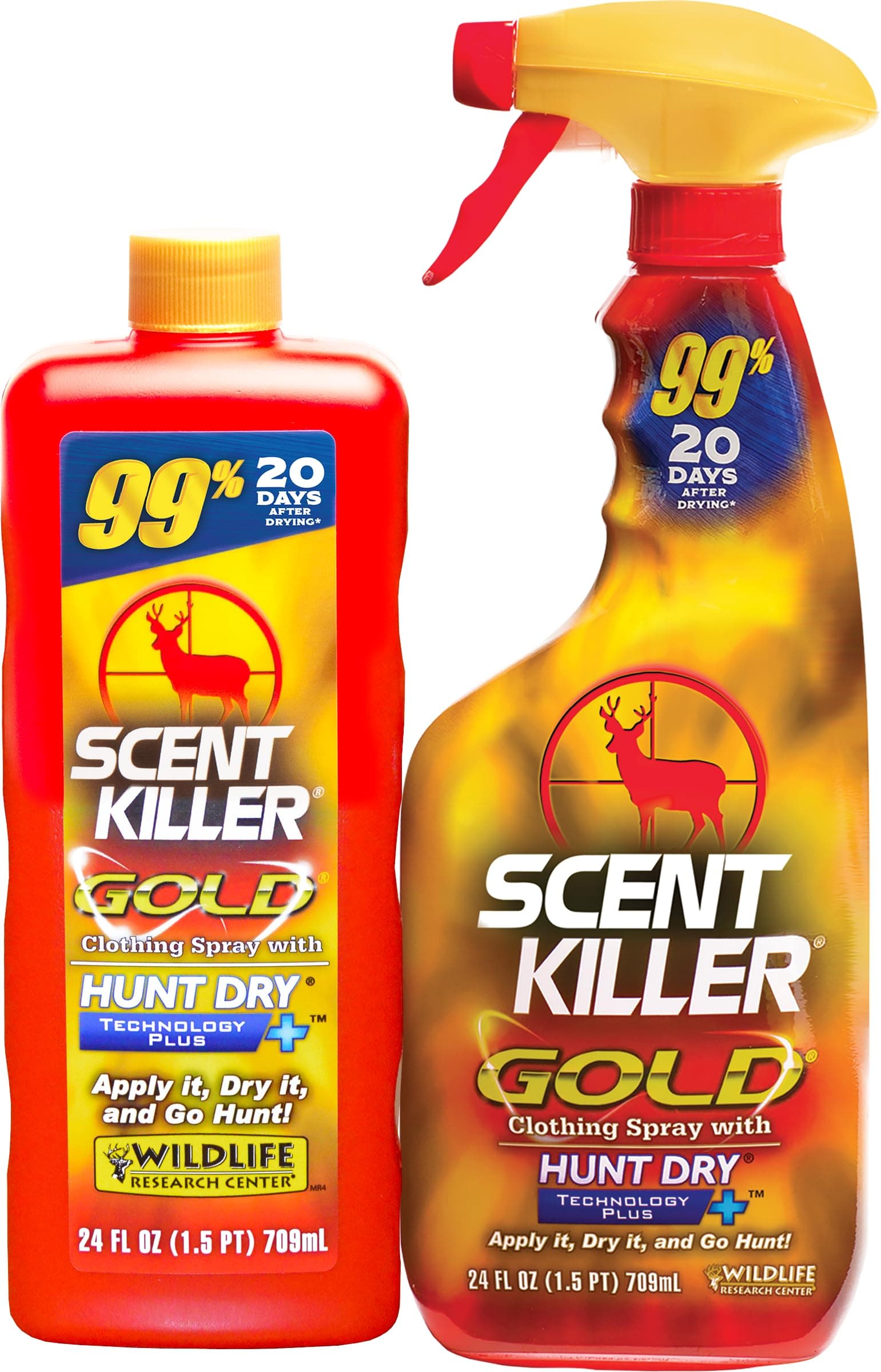 Wildlife Research Center Scent Killer Gold Spray & Refill – Hunting Scent Eliminator with Hunt Dry Technology – Odor Prevention & Maximum Performance After Drying – Deer (48 FL OZ)