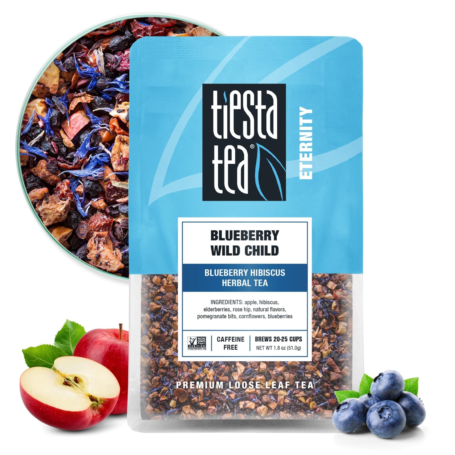 Tiesta Tea Blueberry Wild Child, Loose Leaf, Blueberry Hibiscus Herbal Tea, Premium Non-Caffeinated Fruit Blend, Make Hot or Iced & Brews Up to 25 Cups, 1.8 Ounce Resealable Pouch