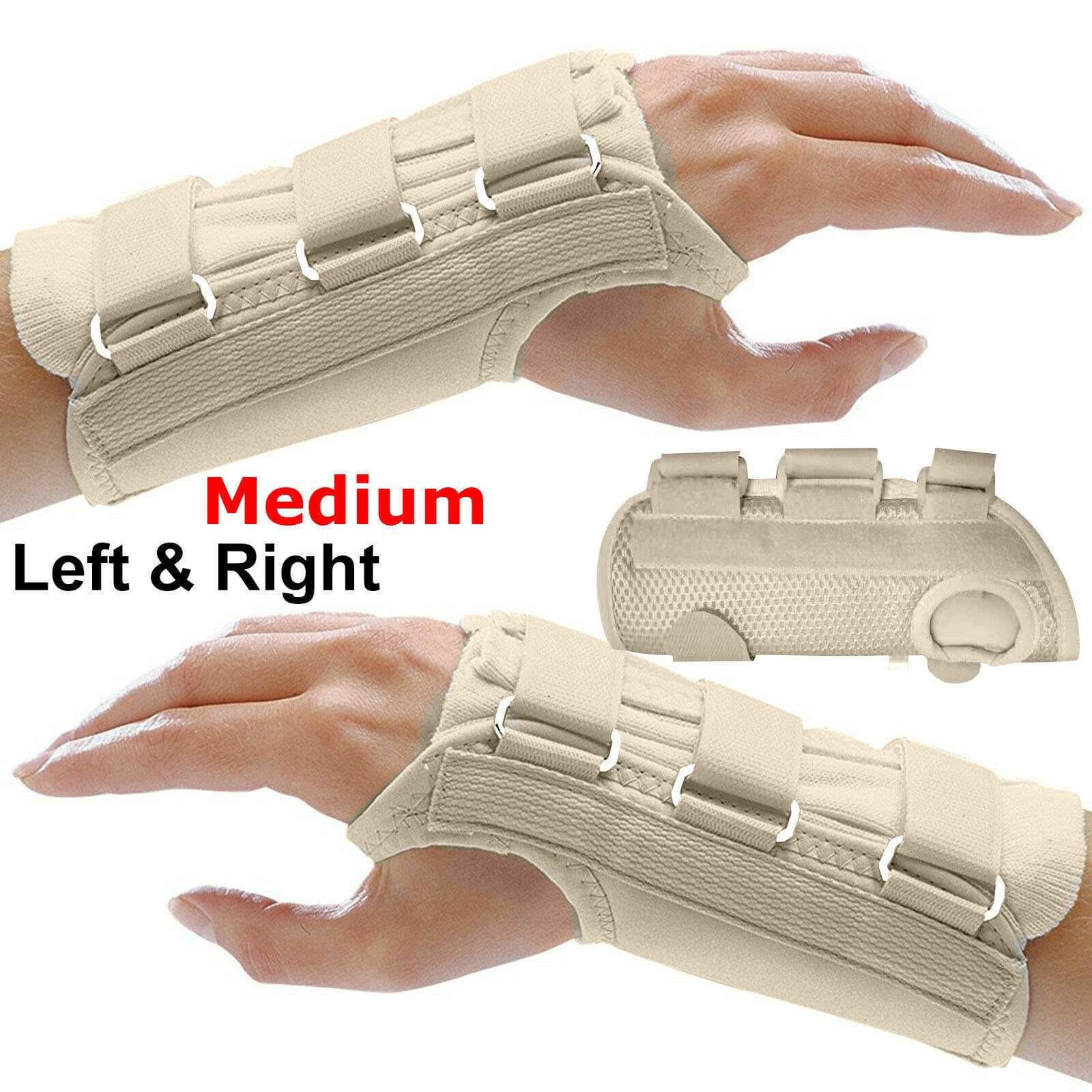 LOCASO - Adjustable Carpal Tunnel Splint Wrist Brace Hand Support Right & Left S M L - Size: Small (13-15cm) - Size: Medium (15-17cm) - Size: Large (17-19cm) (Medium Right, Beige)