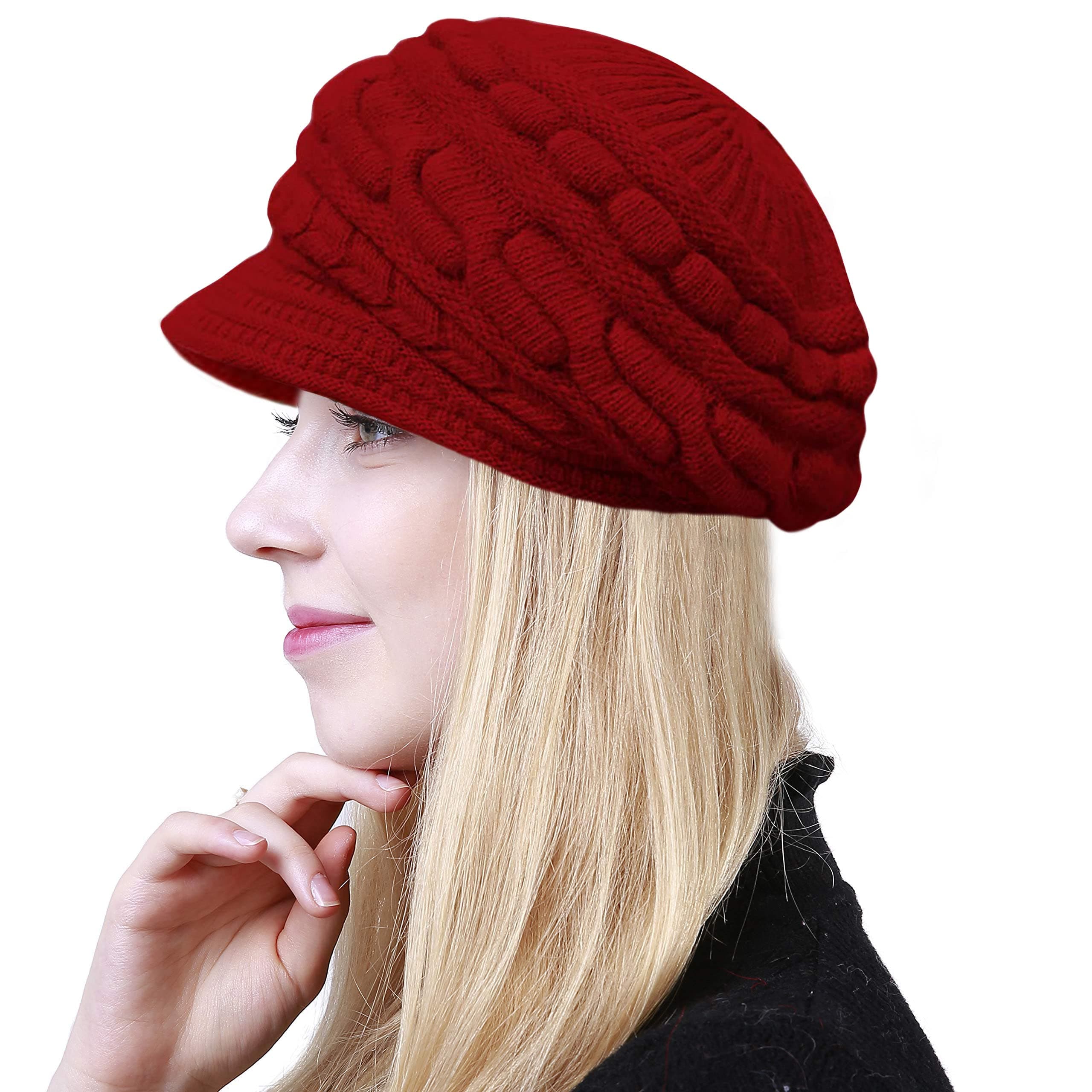 Womens Beanies Winter Warm Hat Crochet Slouchy Beanie Knitted Caps with Visor