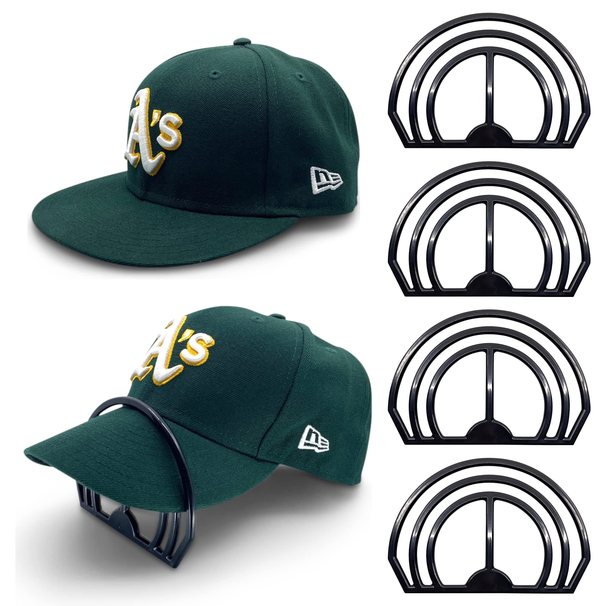 Modern JP Hat Brim Bender (4-Pack) - Perfect Curving Band, Steaming Optional - Convenient Hat Shaper with Dual Bill Bender Slots - USA Patented, Black, Black, One size