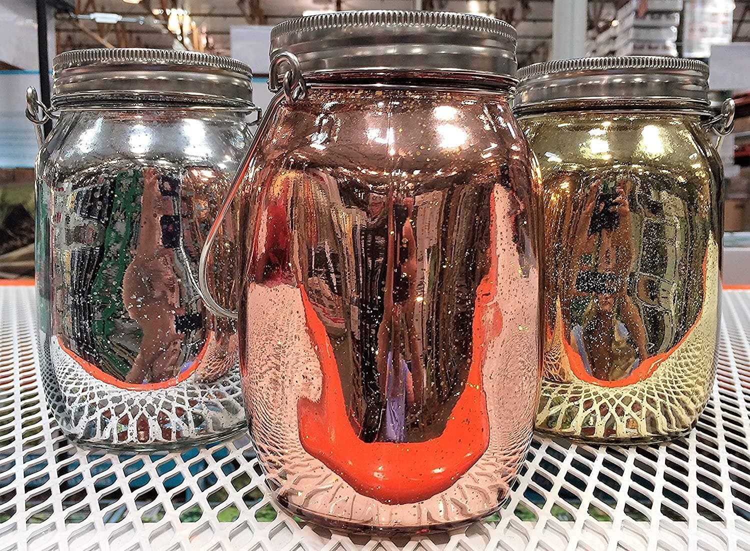 Outside Inside Garden Colored Glass Garden Jars with Fairy Lights - Set of 3