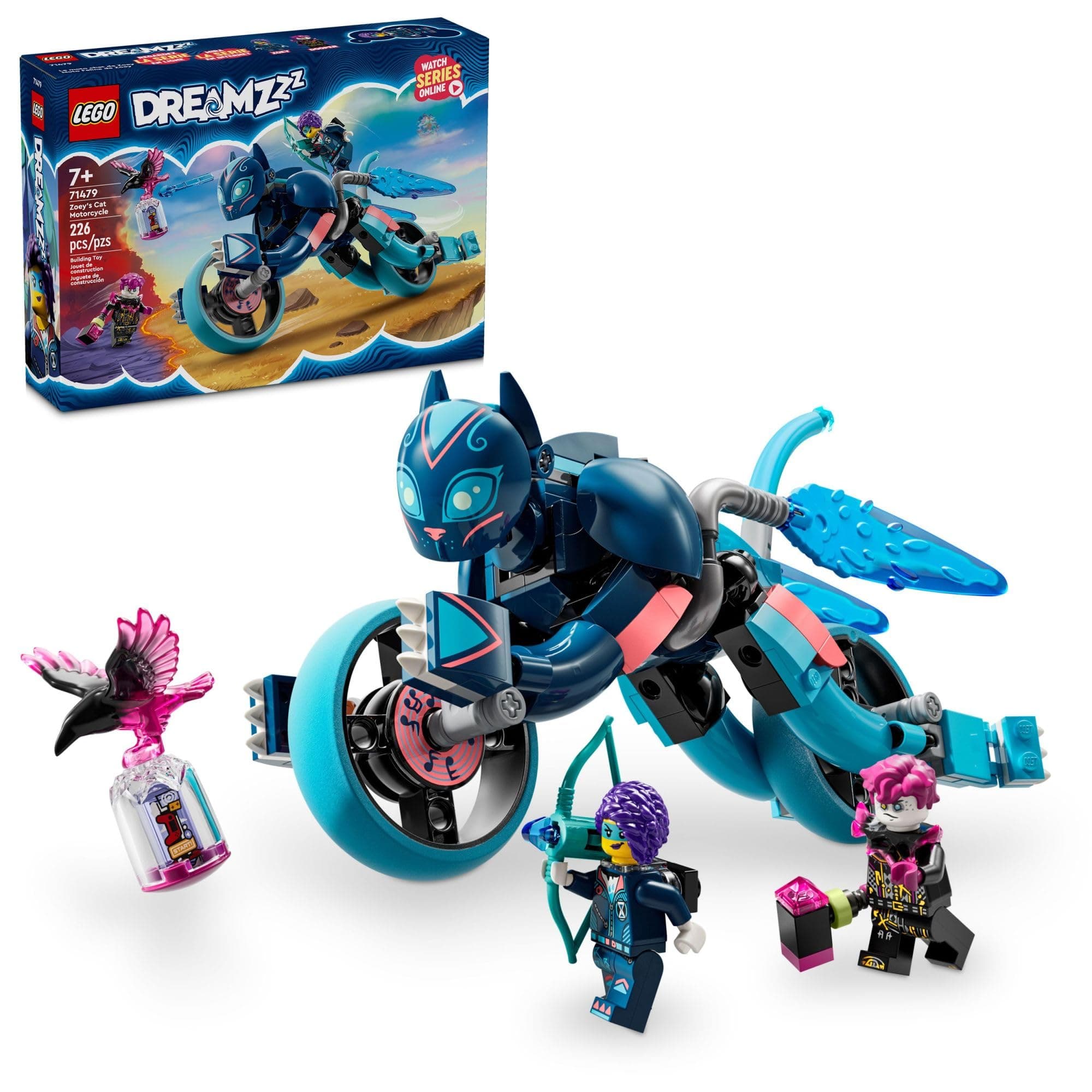 DREAMZzz Zoey’s Cat Motorcycle Bike Toy with 2 Minifigures, Creative Toy for Kids Ages 7 and Up, Rebuild an Animal Figure into a Bike, 71479