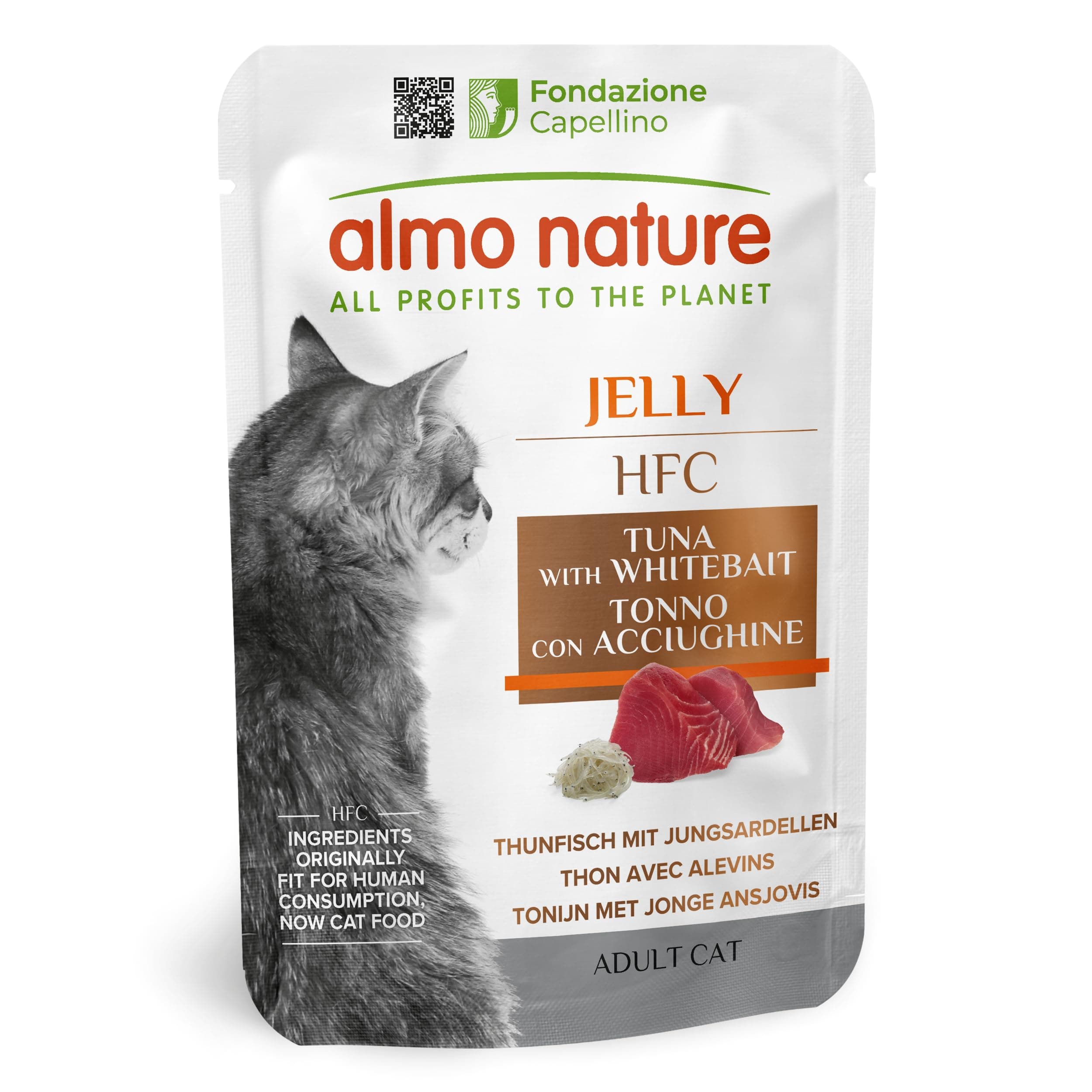 Almo Nature HFC Jelly - Wet Cat Food for Adult Cats - Tuna with Whitebait - Human-Grade, Gluten-Free - 55g (Pack of 24)