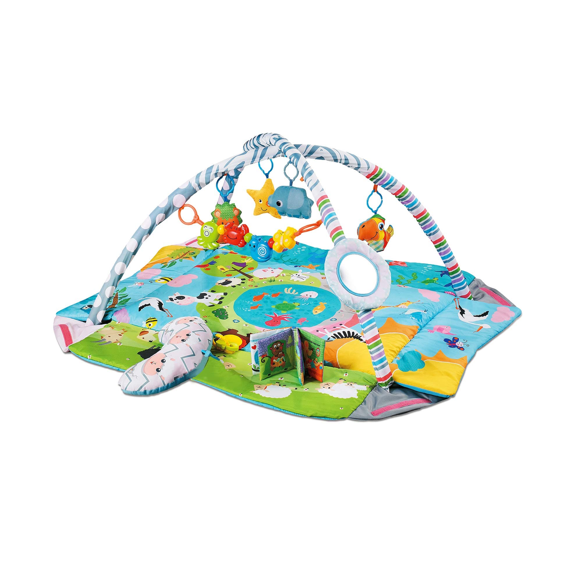 CH91615B Baby Play Mat, New Born to Toddler Ball Pit, 5 in 1 Activity Gym.5 Toys Plus Mirror and Pillow,Musical Book, Suitable from Birth