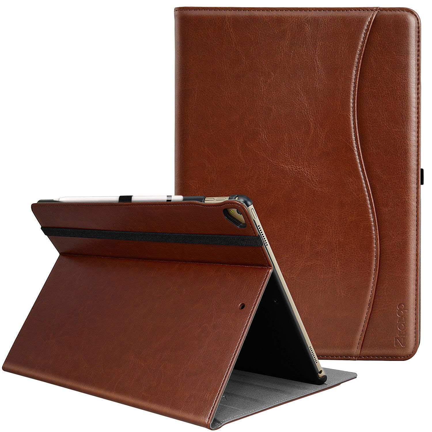 Ztotop iPad Pro 12.9 Inch 2017/2015 Case,[360 Degree Rotating/Genuine Leather] with Auto Wake/Sleep,Pencil Holder,Document Card Slots, Multiple Viewing Angles brown ZTPCASE129-001